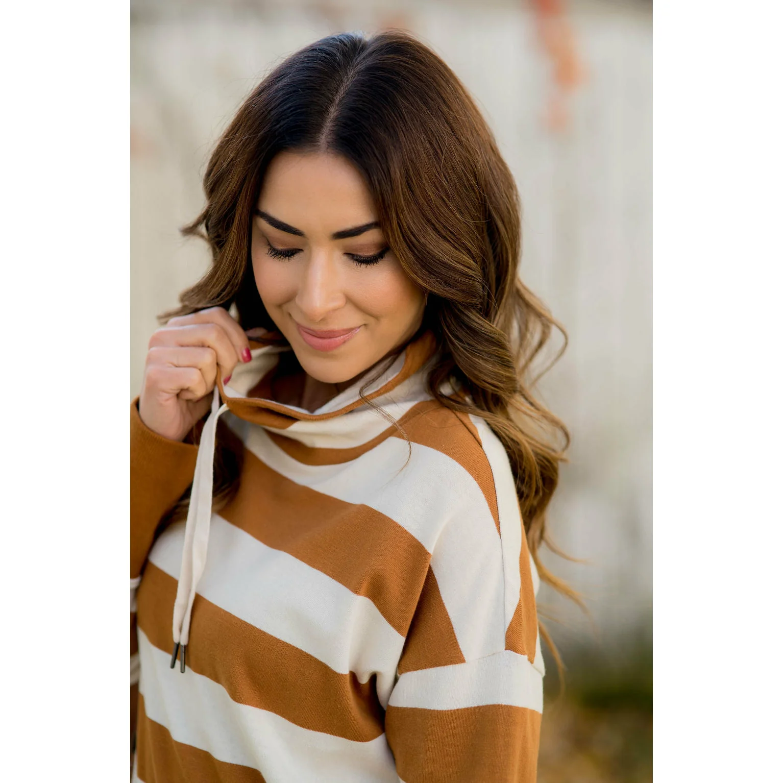 Criss Cross Wrap Striped Cowl Neck