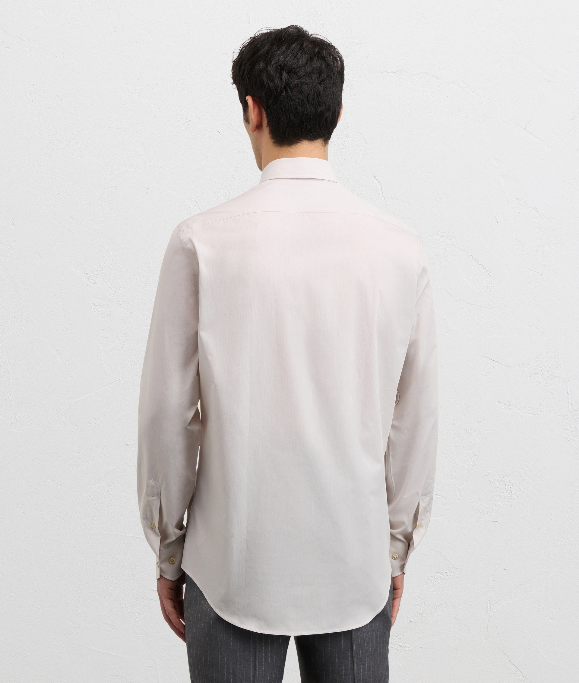 LIGHT BROWN THIN STRIPED COTTON SHIRT WITH SOFT MILANO COLLAR AND STANDARD CUFF