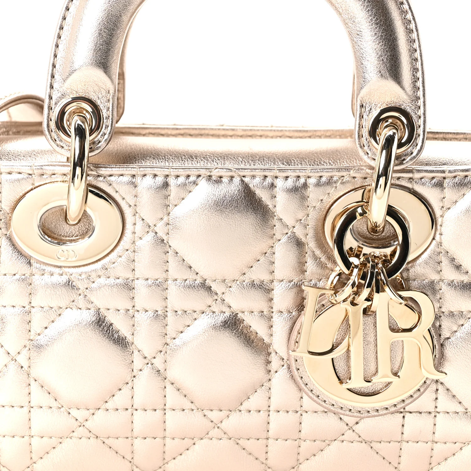 Metallic Lambskin Cannage Small Lady D-Joy Champagne