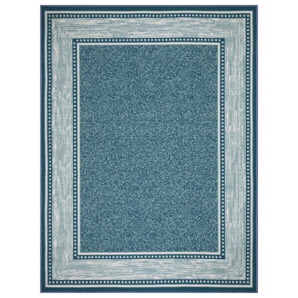 Ottomanson Ottohome Non-Slip Rubberback Bordered 5x7 Indoor Area Rug, 5' x 6'6 inch, Blue
