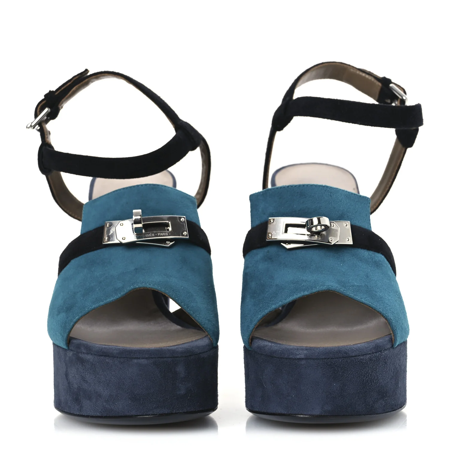 Suede Goatskin Calas Sandals 37.5 Vert Oxford Bleu Celeste Black