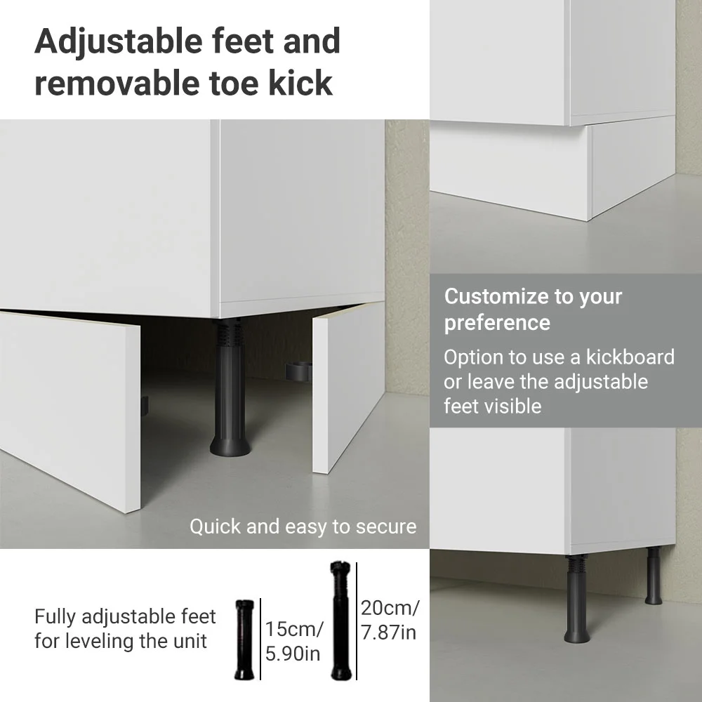 Hazel Kitchen Storage Base Cabinet with 3 Drawers 23 Inch Wide Engineered Wood Painted Finish Floor Mount Removable Plinth White - Image 8