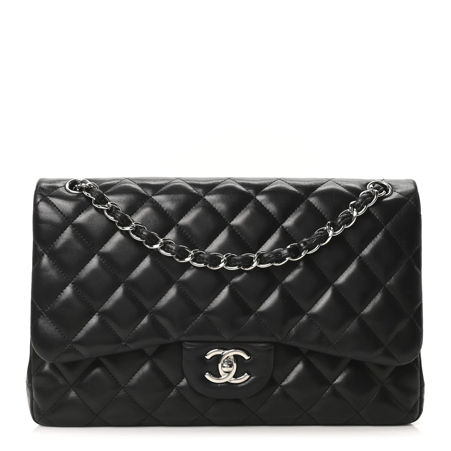 Lambskin Quilted Jumbo Double Flap Black