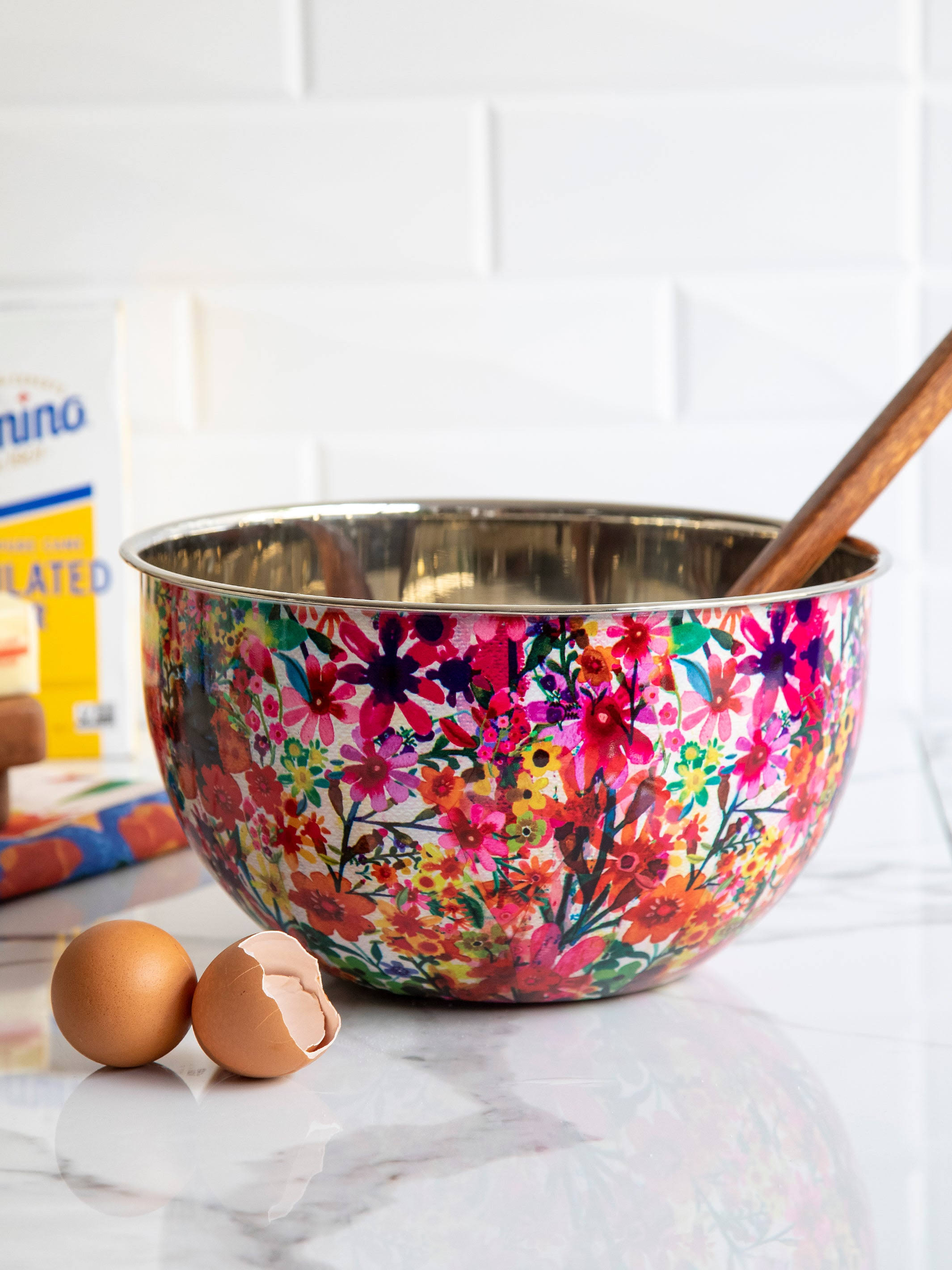 Stainless Steel Bowl, Large - Watercolor Floral