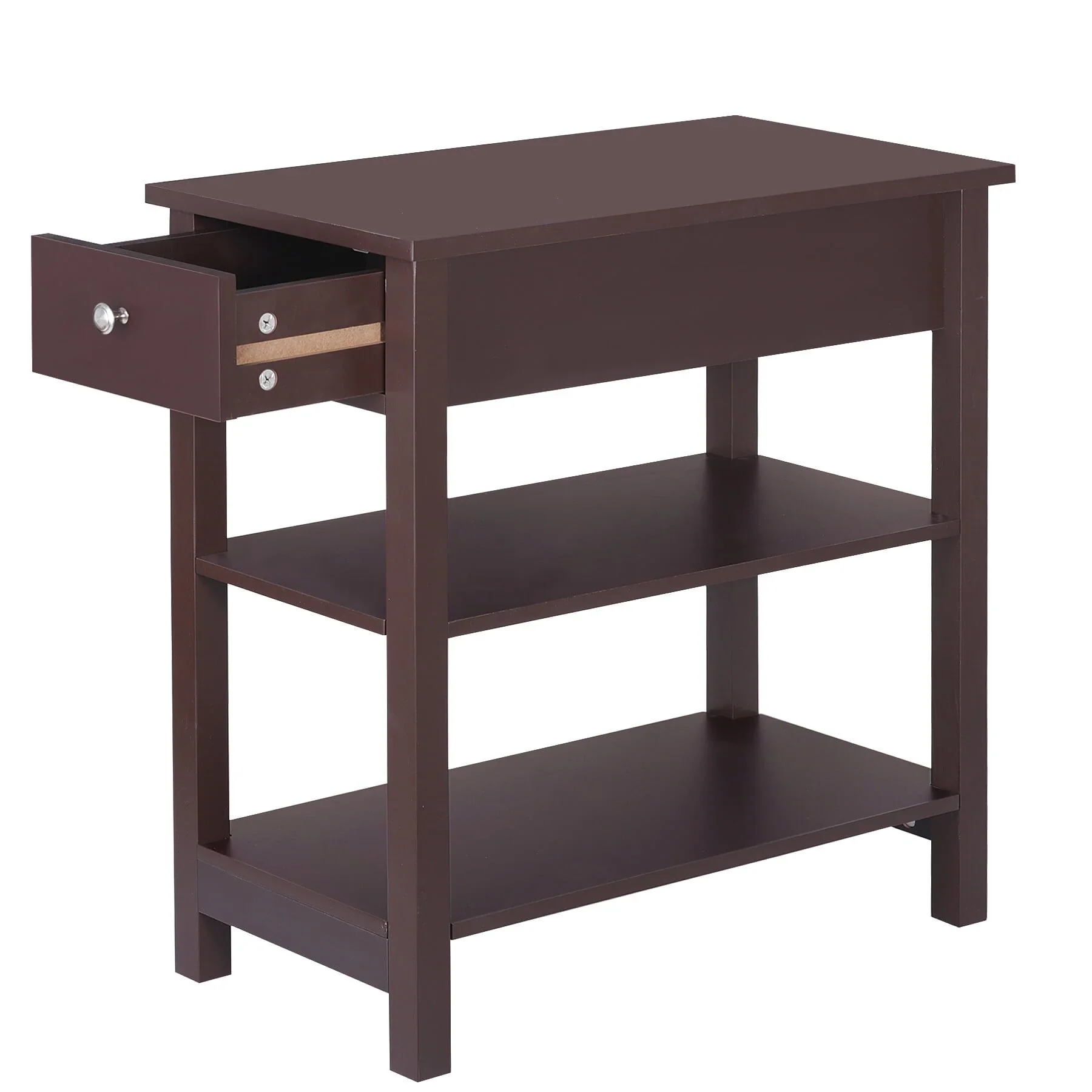 HomGarden 3 Tier Small End Table Modern Narrow Rectangle Sofa Side Table W/Drawer, Espresso