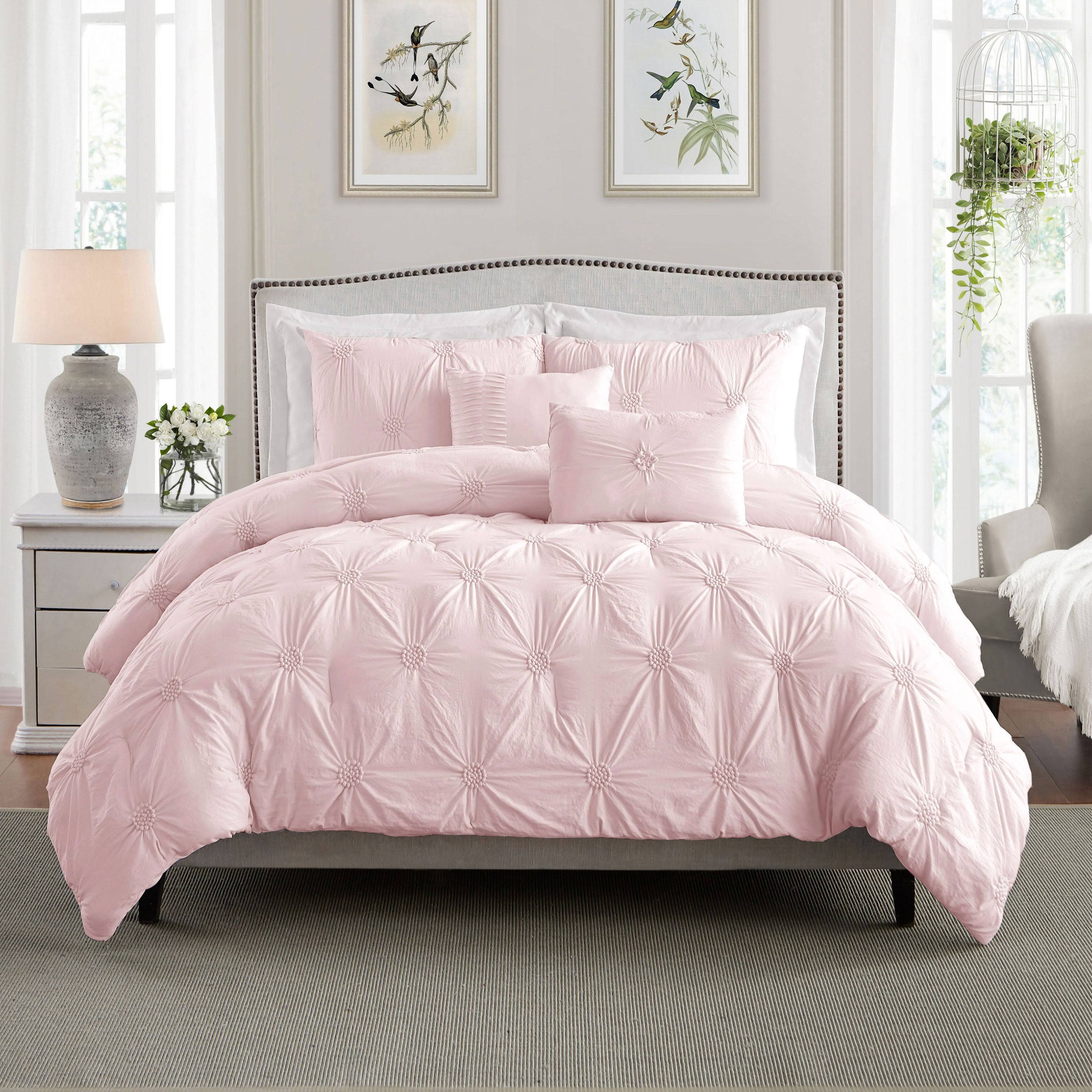 Swift Home Floral Pintuck Twin/Twin XL Comforter Set in Rose