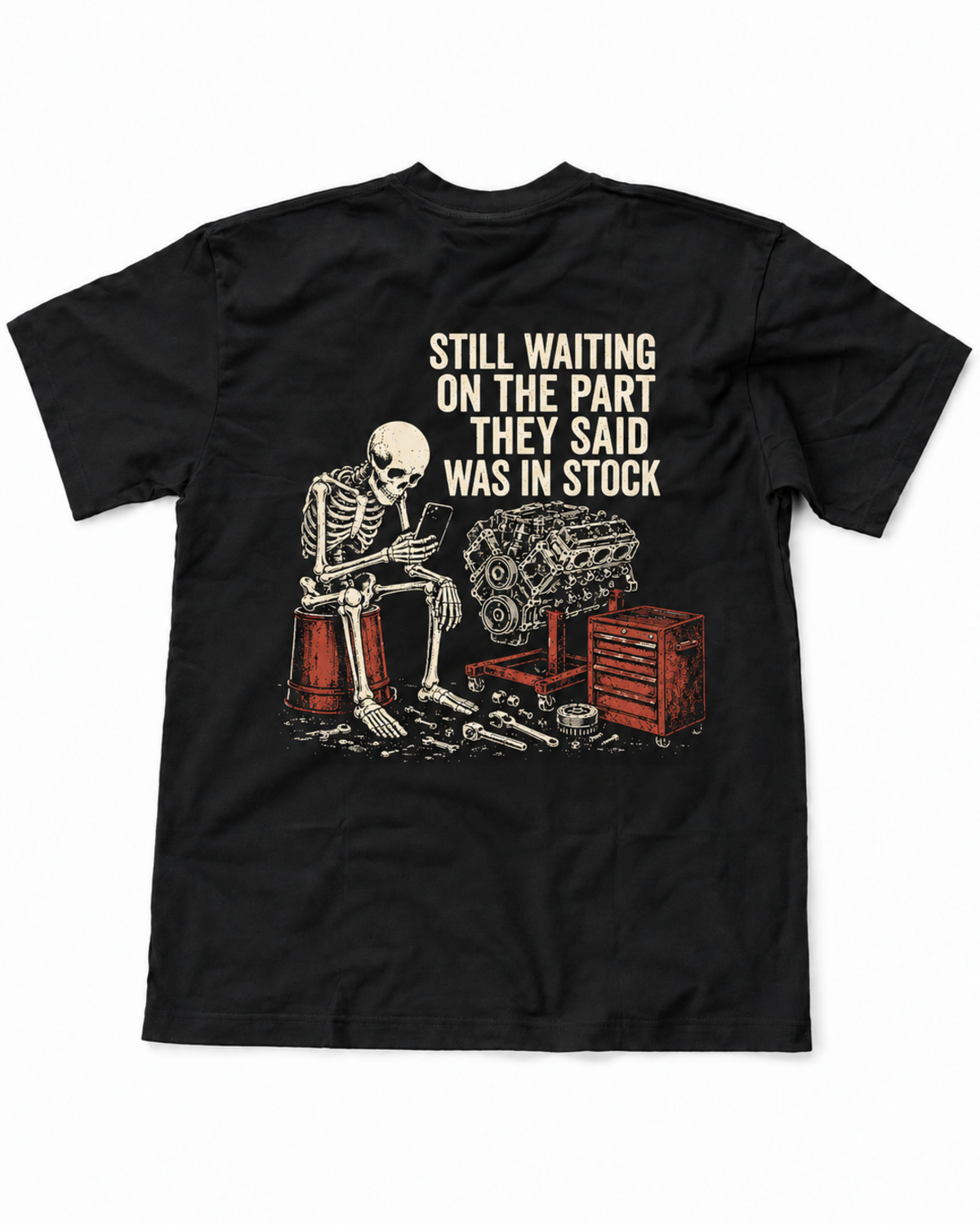 Still Waiting on the Part: Compact Garage Scene T-Shirt
