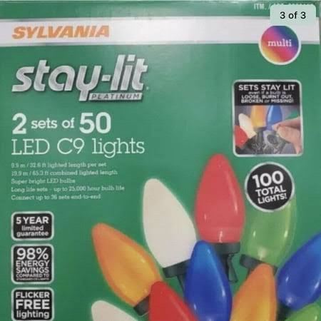 Sylvania Stay-lit Platinum LED C9 Christmas Lights Set - 2 Sets of 50