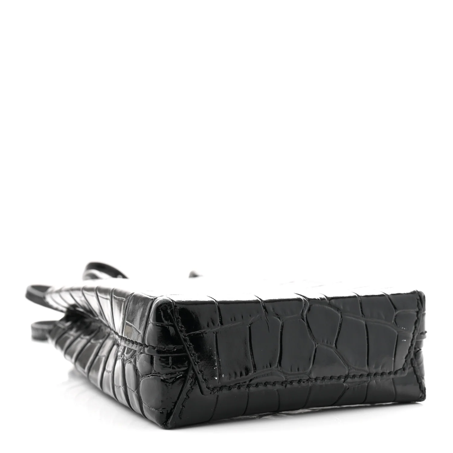 Calfskin Crocodile Embossed Logo Shopping Phone Holder Bag Black