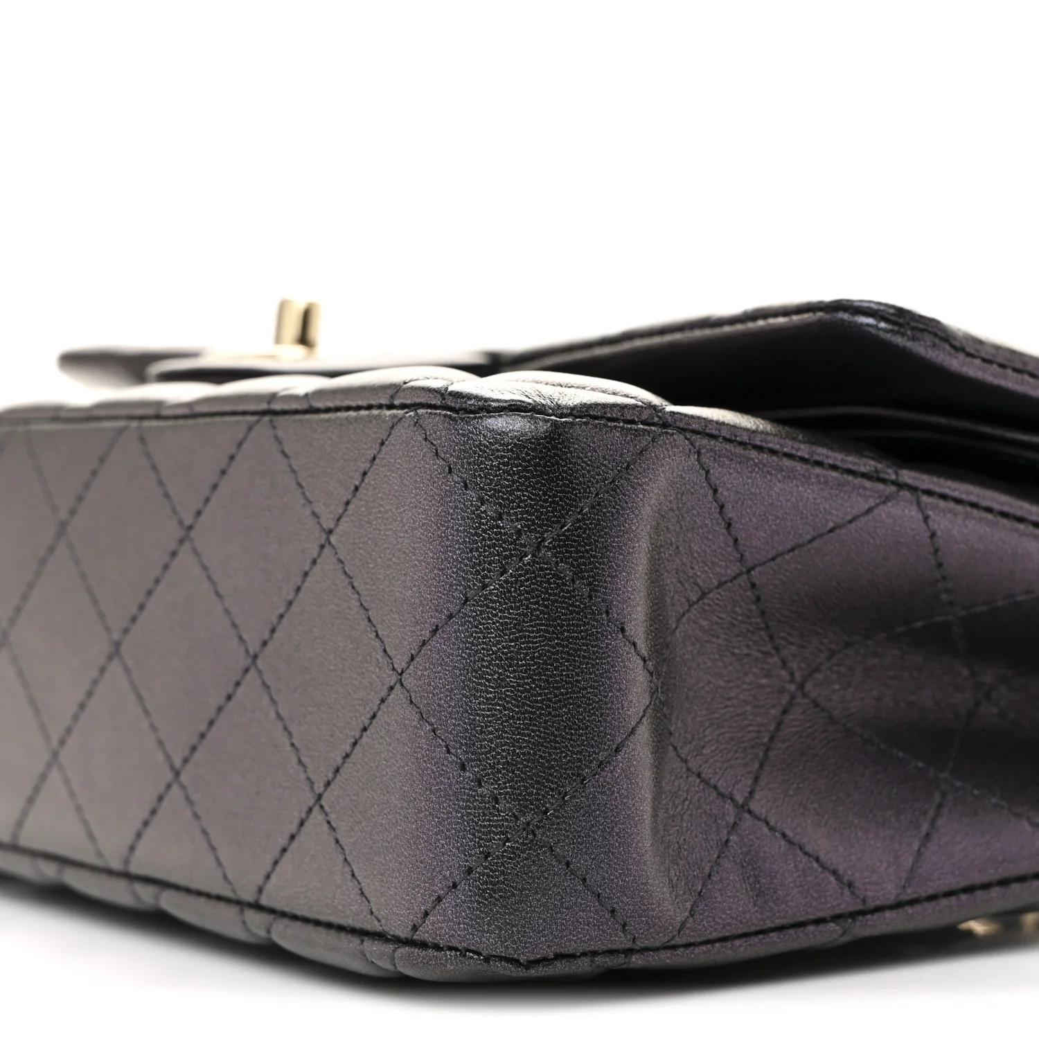 Iridescent Lambskin Quilted Medium Double Flap Black