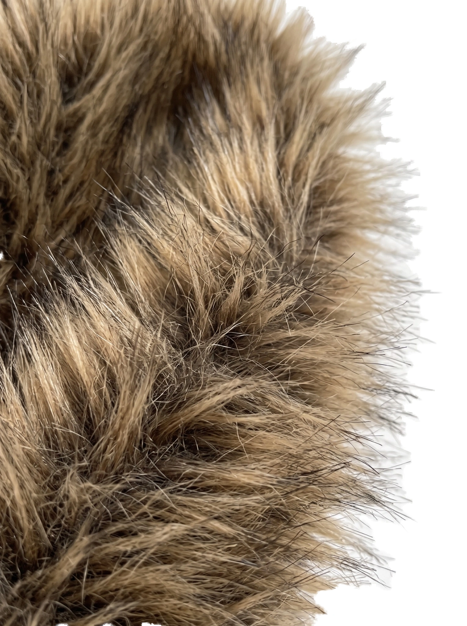 Close-up of soft brown faux fur jacket texture