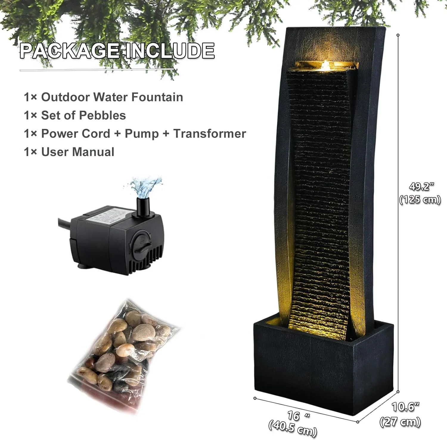 Garden Springs Zen Zone Polyresin Water Fountain with LED Lights