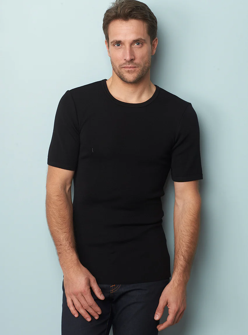Tee-shirt thermique fin homme  laine mérinos noir