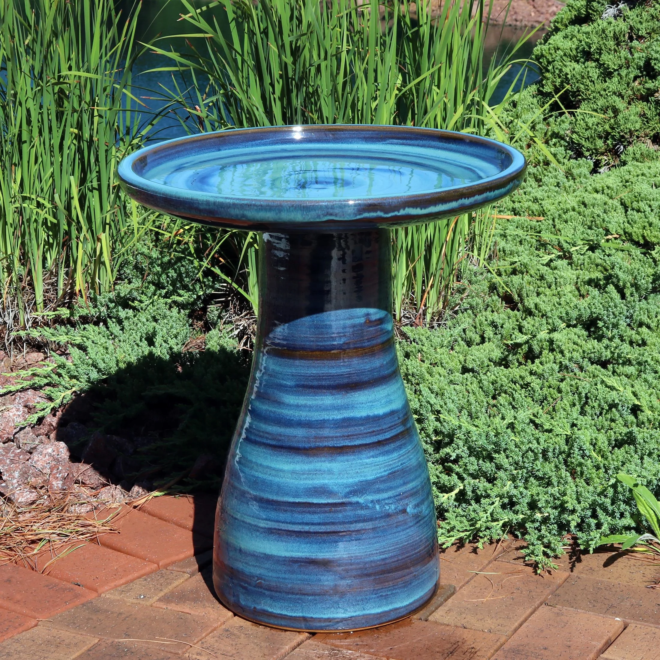 Freestanding Ceramic Outdoor Bird Bath, Glazed, UV-Resistant Galaxy Blue Finish(Galaxy Blue) - Image 10