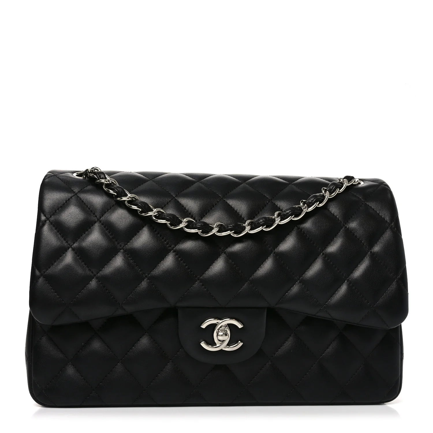 Lambskin Quilted Jumbo Double Flap Black