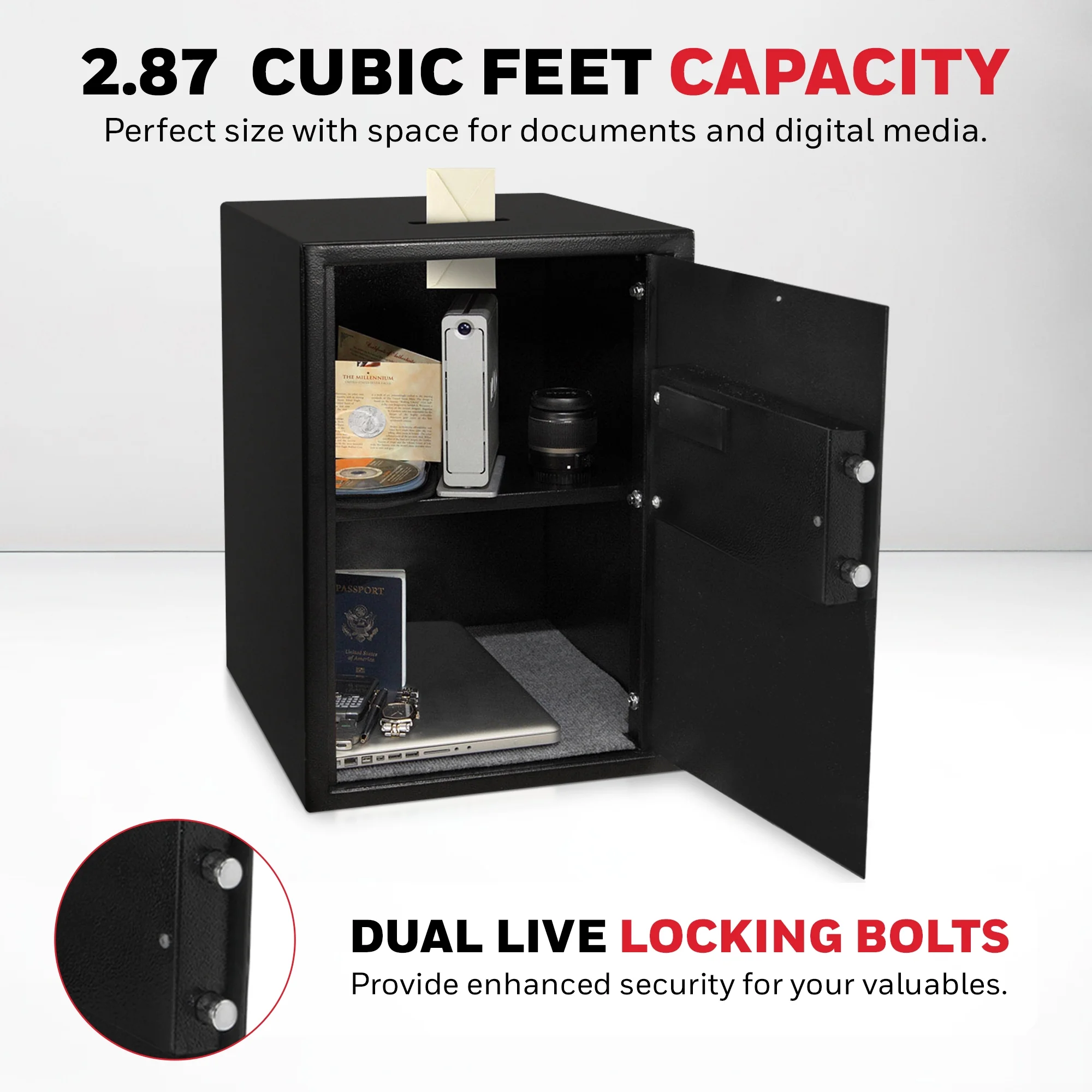 Safes, 2.84 Cu ft, Black Large Electronic Lock/Keys Steel Security Safe, 5107(Black) - Image 5