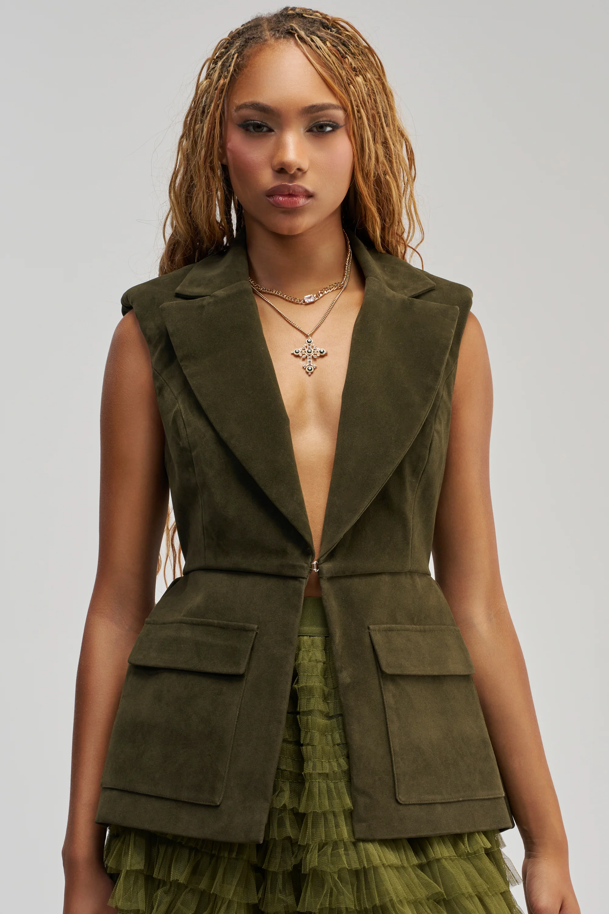 NAOMI BLAZER VEST IN SUEDE - Akira Store