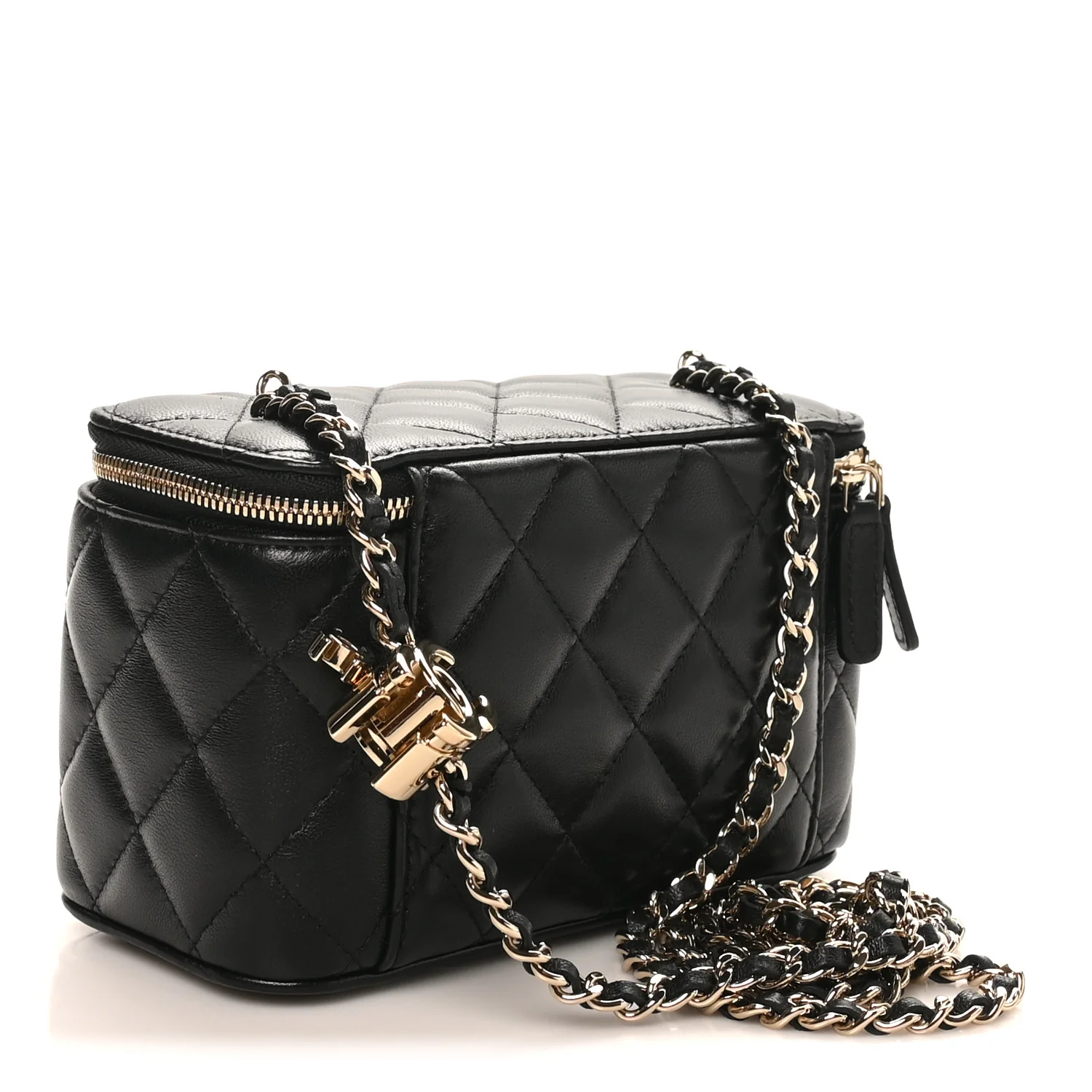 Lambskin Quilted Small CC Vanity Case Black