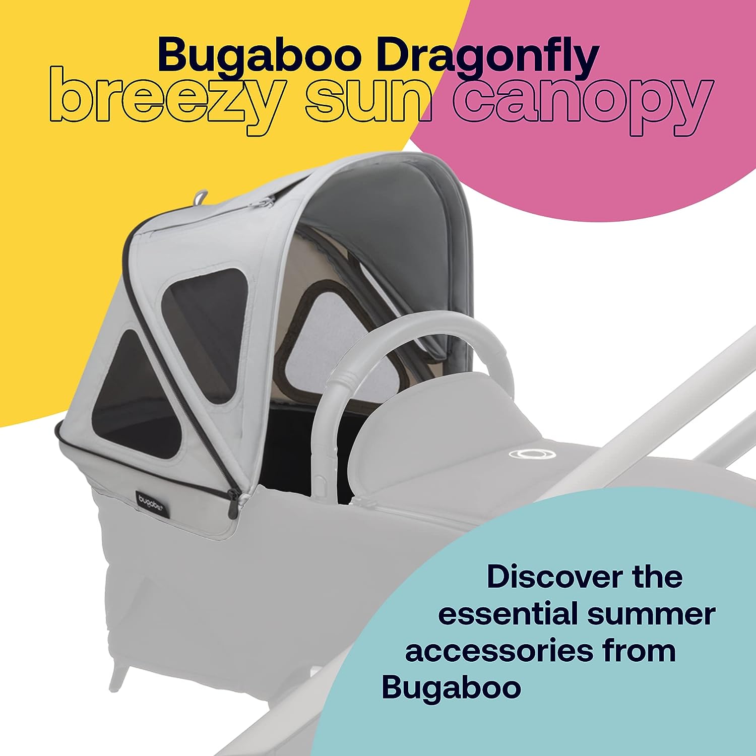 Capote pare-soleil Bugaboo Dragonfly Breezy pour poussette, avec protection solaire UPF 50+ et panneaux de ventilation, gris brumeux