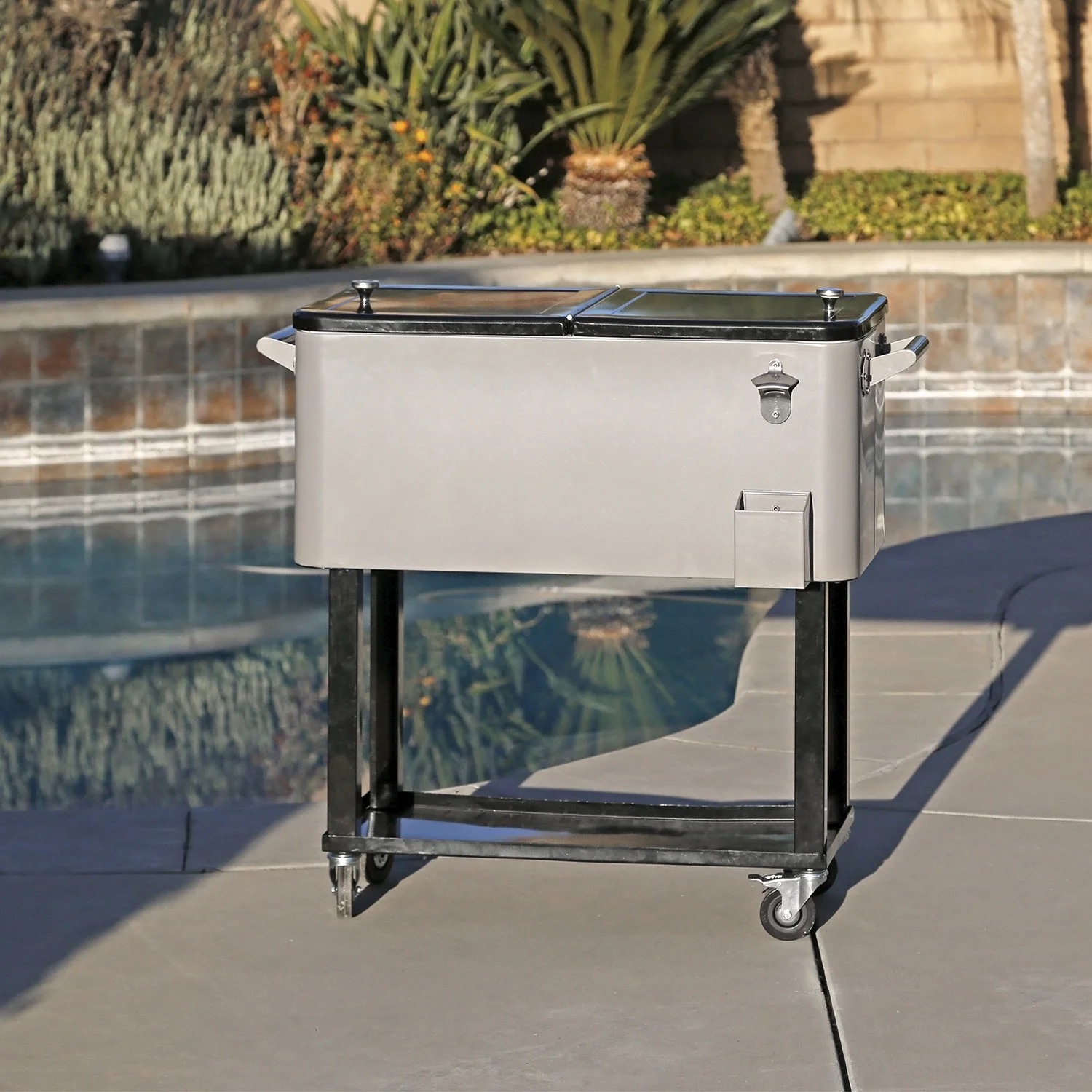 Grey 80 Qt Quart Rolling Cooler Ice Chest Beverage Bar for Patio - Image 2