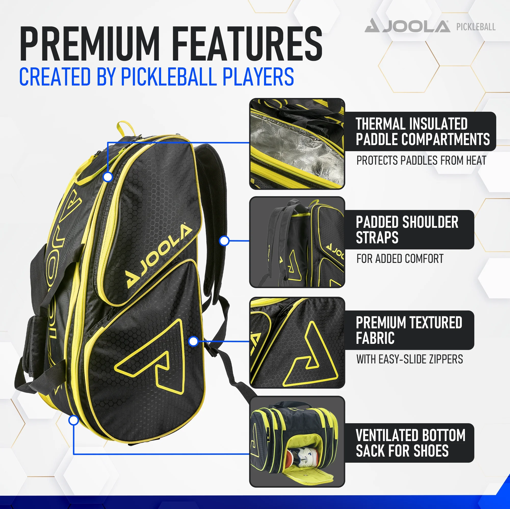 Tour Elite Pickleball Bag, Backpack, Duffle Bag for Pickleball and Racket Sports, Black/Yellow(Black) - Image 7