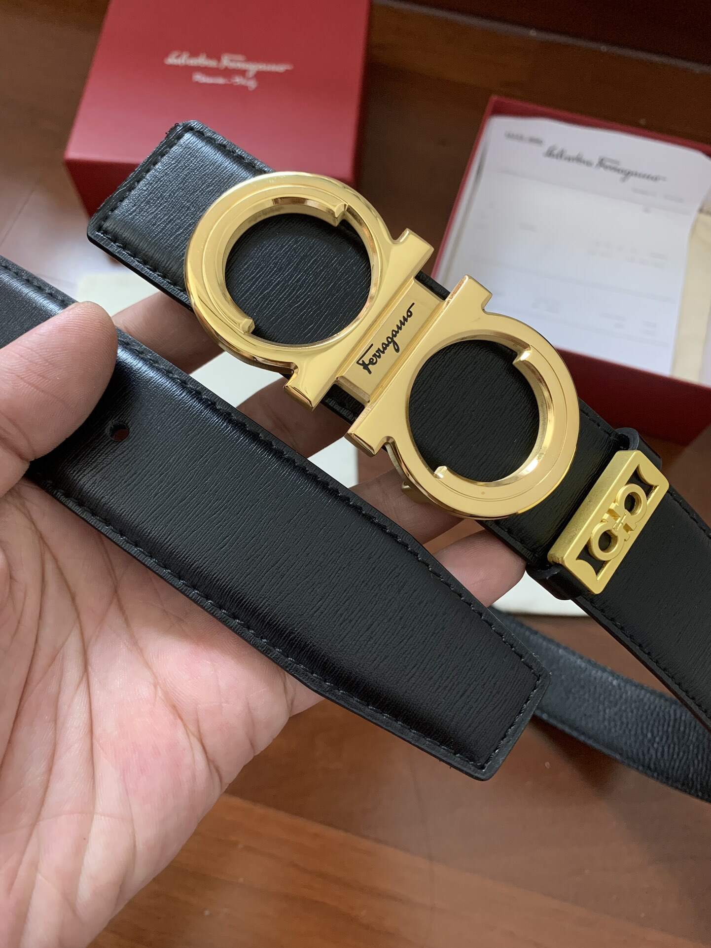 Ferragamo★オリジナル爪楊枝柄ライチ柄両面ベルト