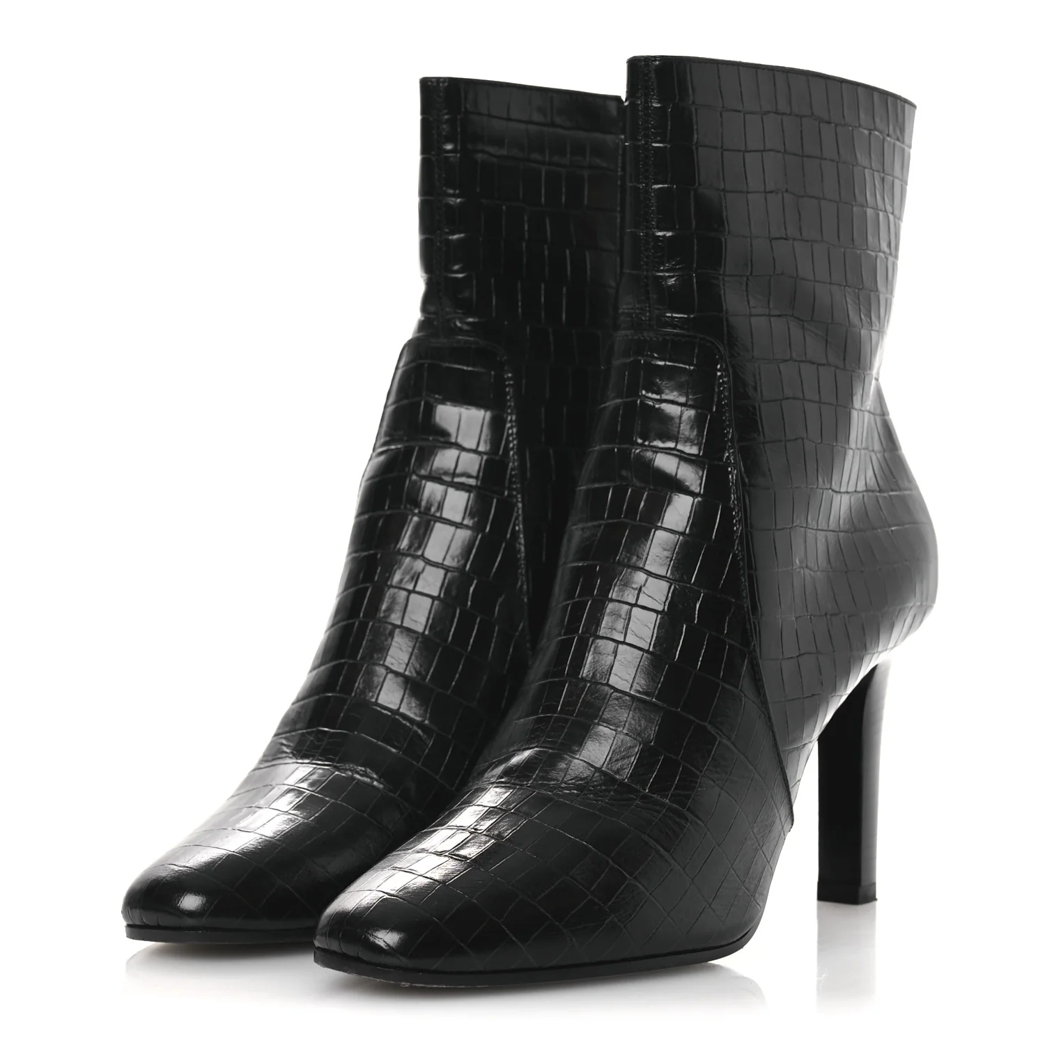 Shiny Crocodile Embossed Jane 90 Zip Booties 42 Black