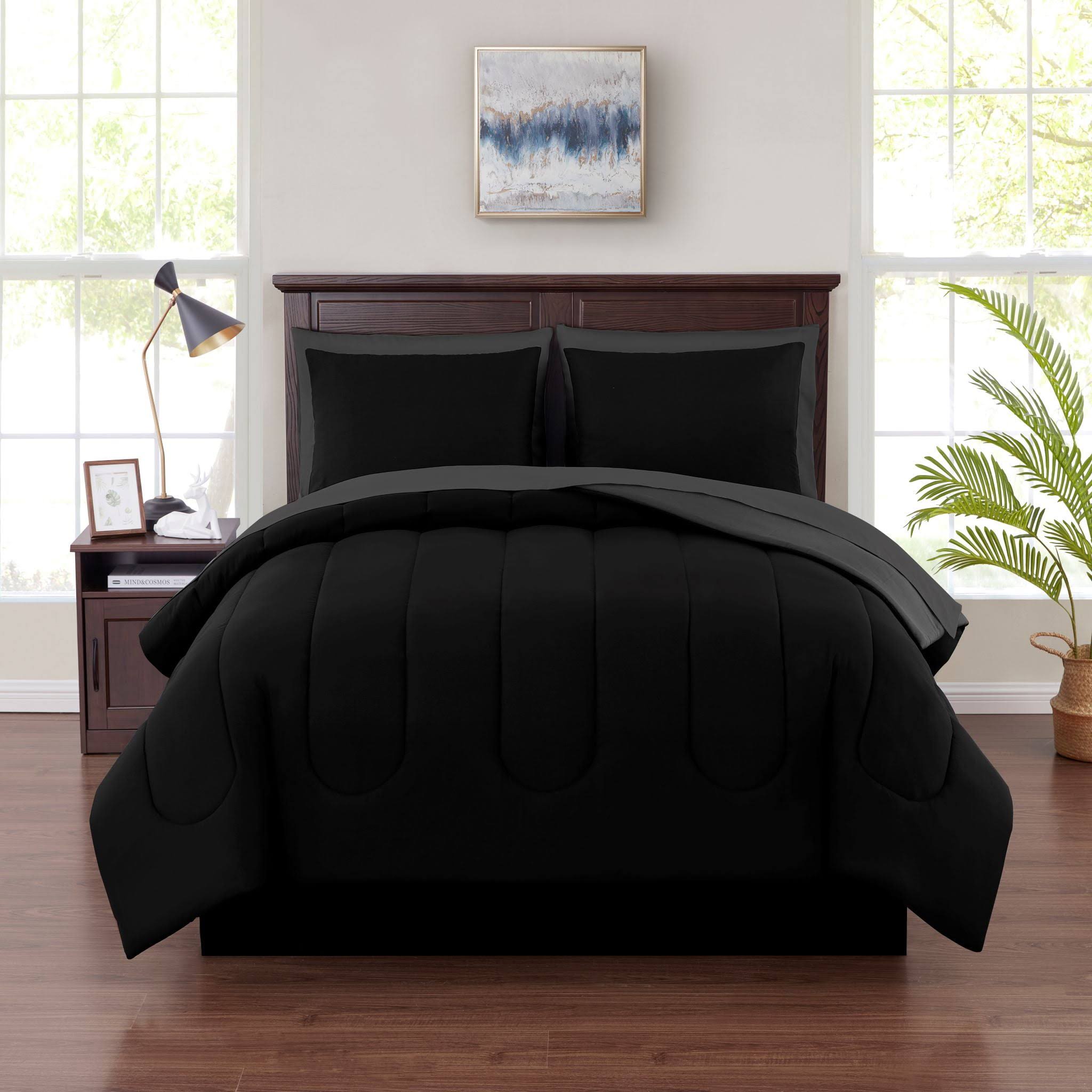 Mainstays Bed in A Bag Comforter Set with Sheets - Black - Full Each