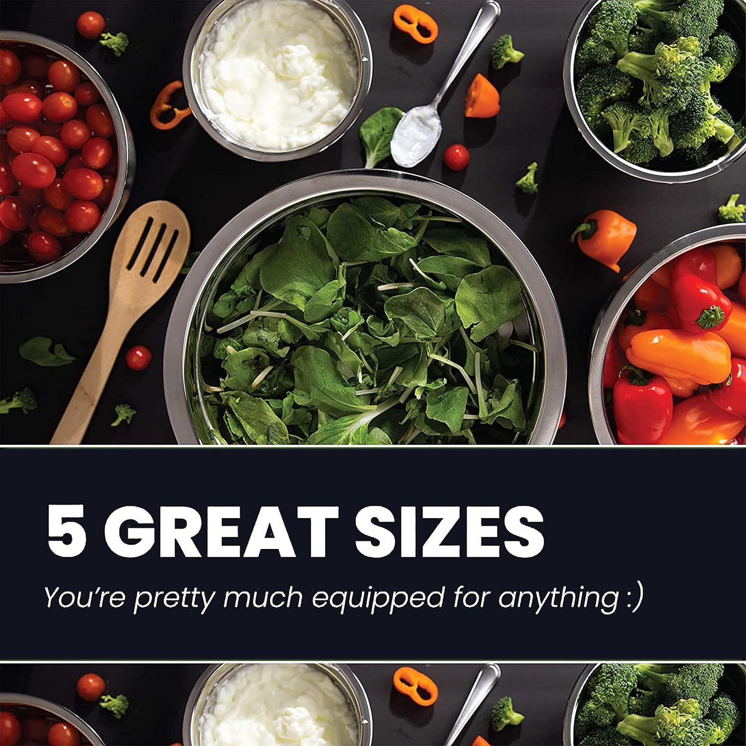 WHYSKO Stainless Steel Mixing Bowls Set, 5-Piece Meal Prep & Food Storage