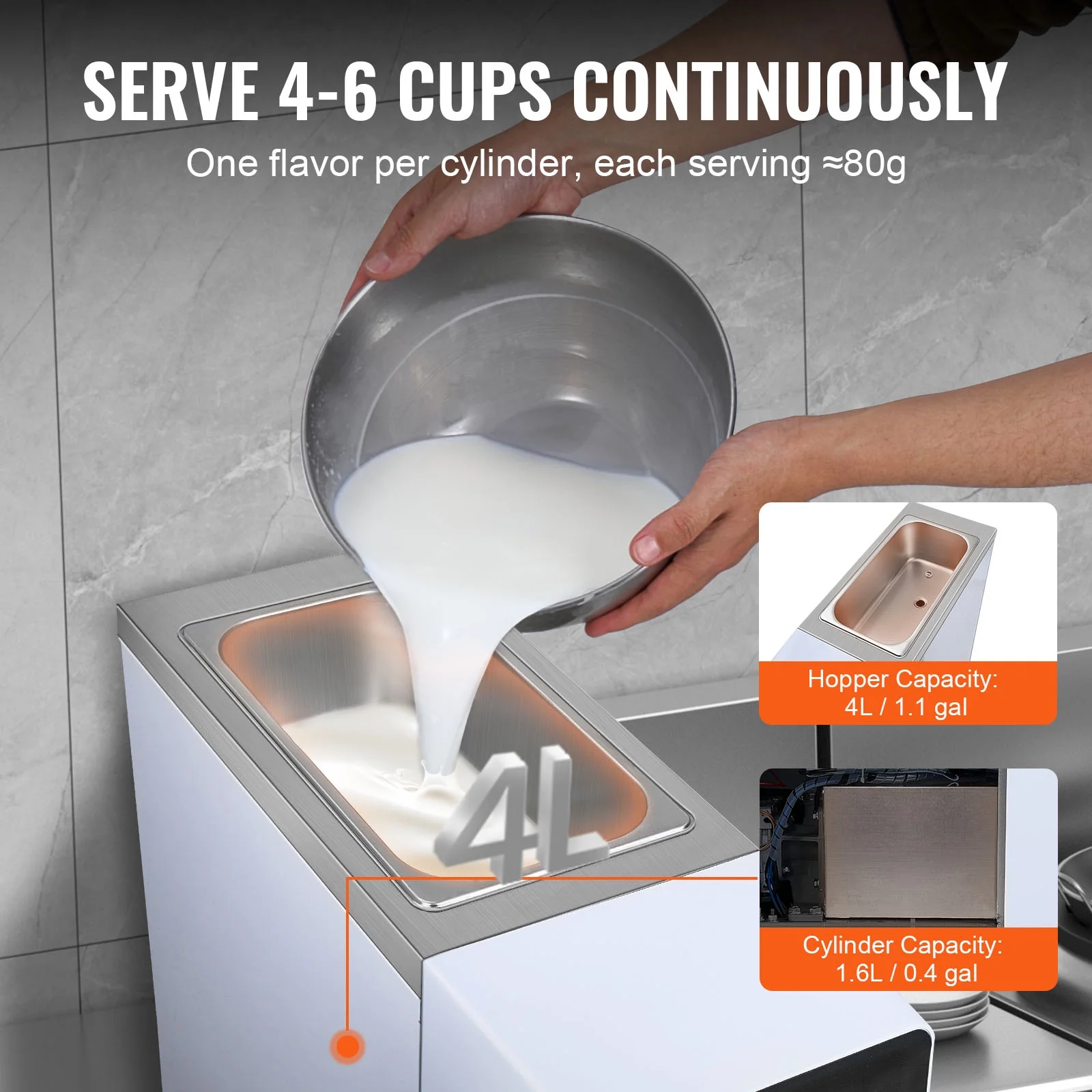 Commercial Ice Cream Machine 2.7-4gal/10-15L/H 4L Hopper Single Flavor Countertop Soft Serve Ice Cream Maker Auto Clean Pre-Cooling - Image 4