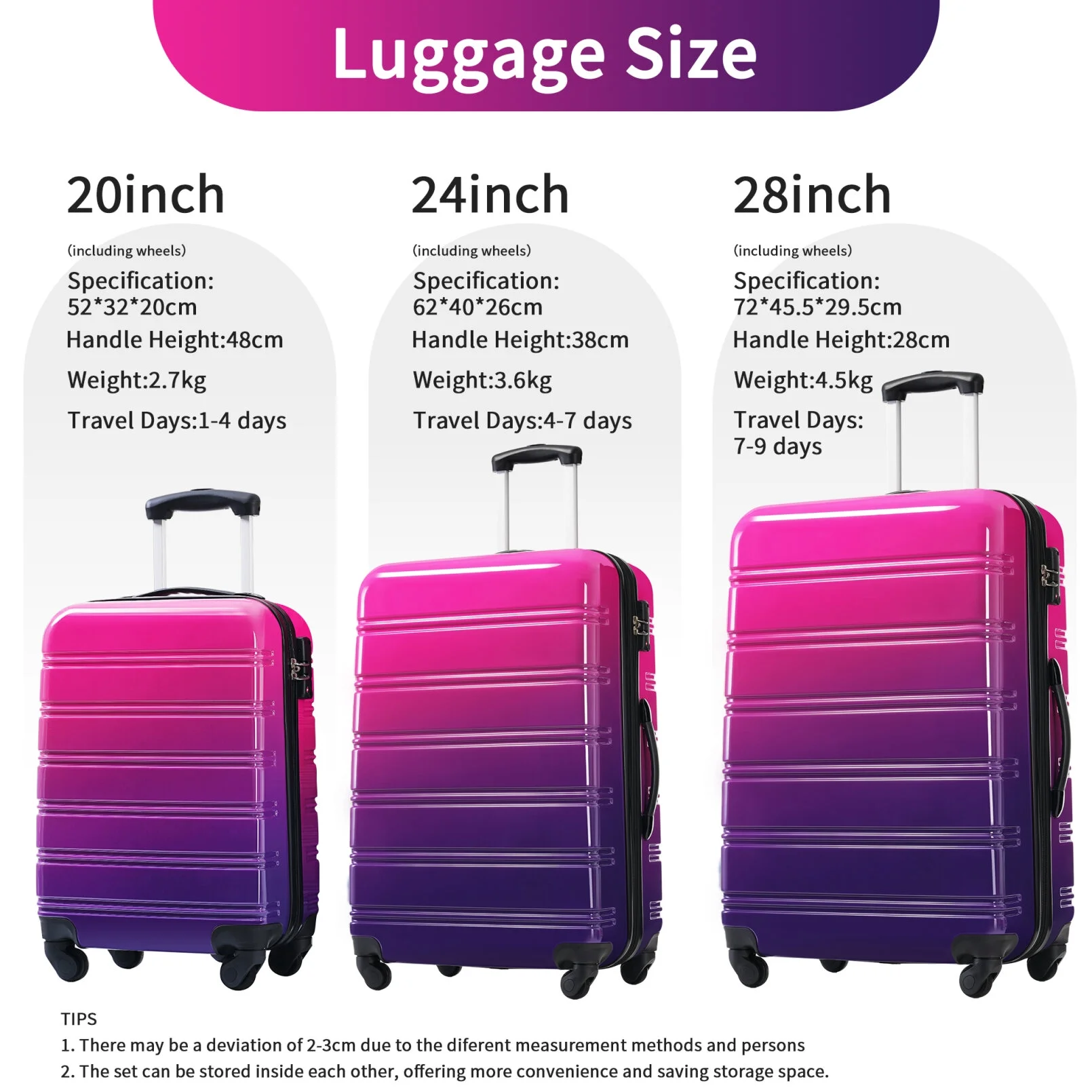3 Piece Luggage Sets, Hard Shell Suitcase 20/24/28 Inches with TSA Lock and Spinner Wheels, Expandable Lightweight Travel Luggage for Men Women, Multicolor purple(Multicolor purple) - Image 4