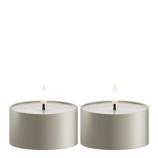 LED metallic telys for inne-og utendørs 8x4,3 cm 2 stk salvie grønn