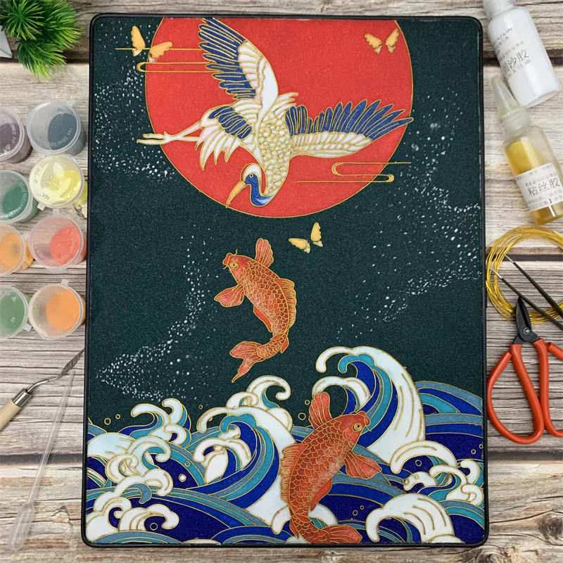 Cranes,Beginner Cloisonné Enamel DIY Kit, with Tutorial& All Tools