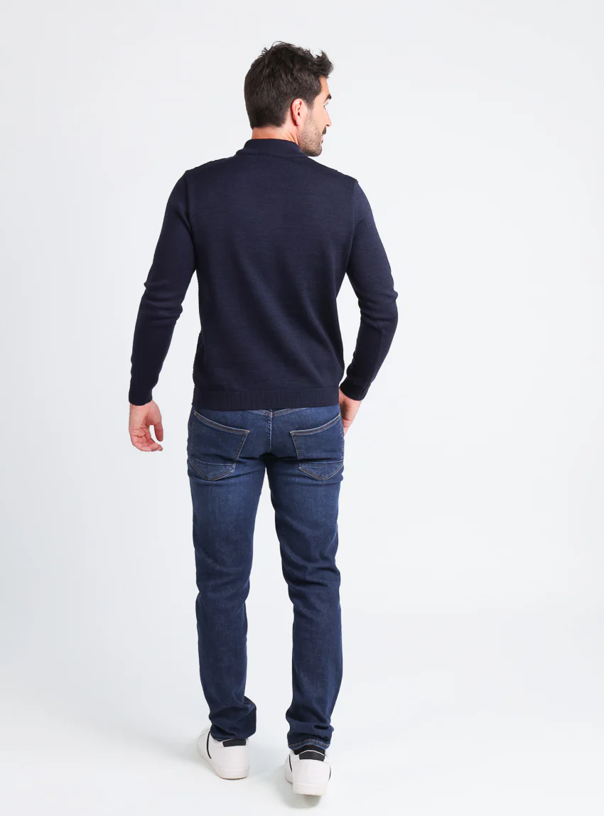 Pull homme en laine mérinos bleu marine