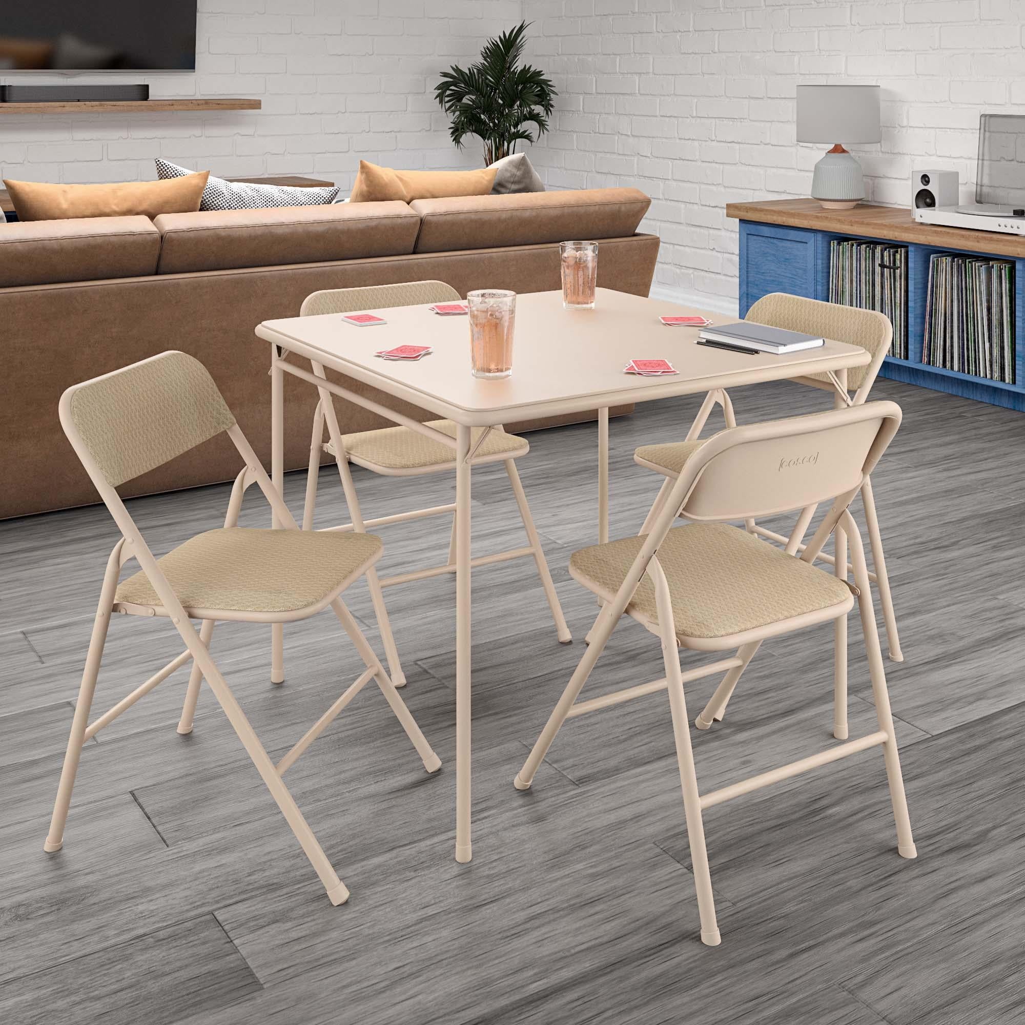 COSCO 5 - Piece Folding Dining Set with Card Table and 4 Fabric Padded Chairs, Tan