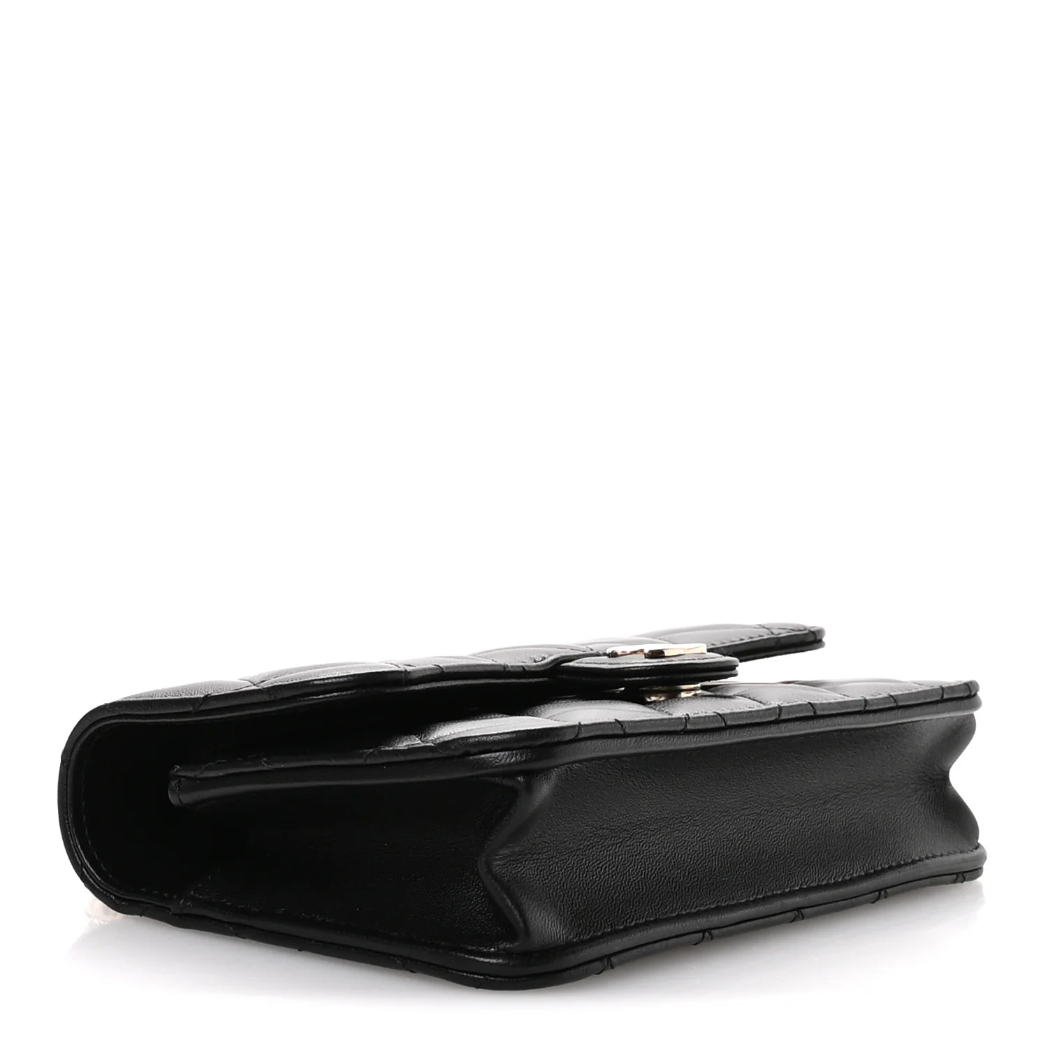 Lambskin Quilted Flap Phone Holder With Chain Black