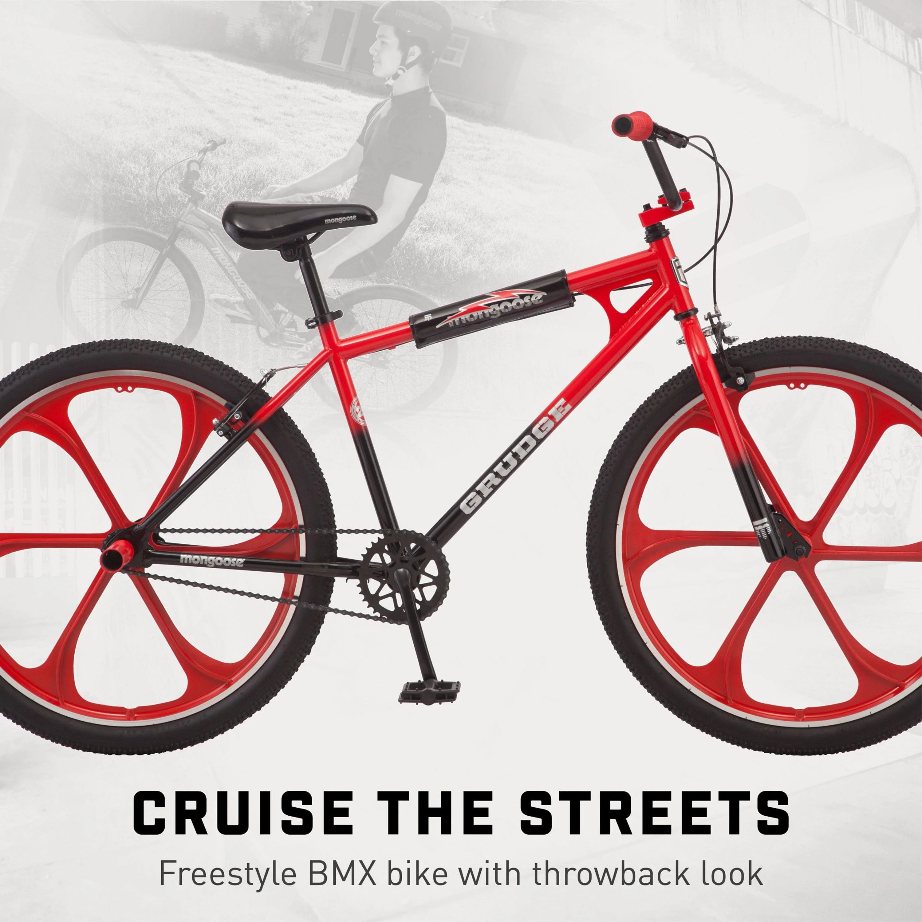 26 In. Grudge Mag BMX Freestyle Bike, Single Speed, Red / Black - Image 2
