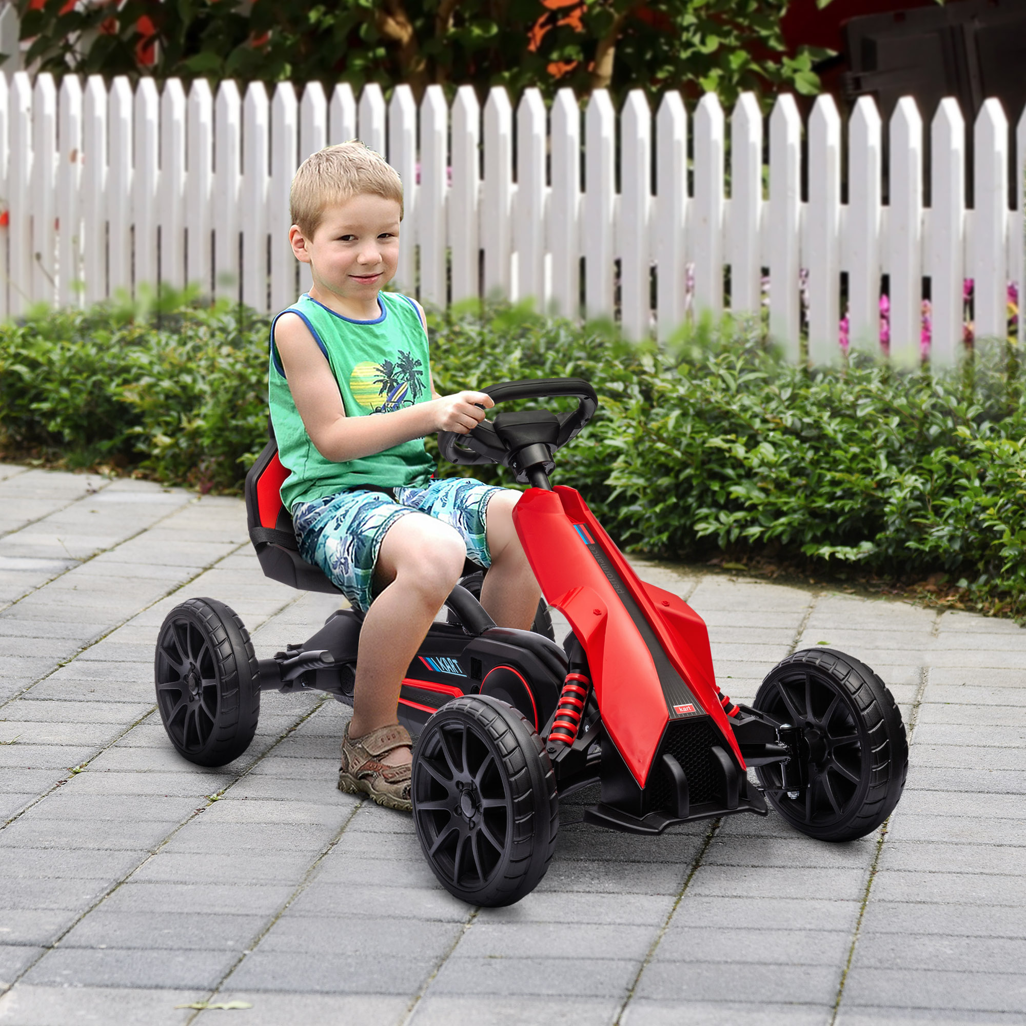 HOMCOM Go-Kart Pedal Go-Kart met Achteruit- en Vooruitversnelling, voor Kinderen van 3 tot 8 Jaar, Rood+Zwart