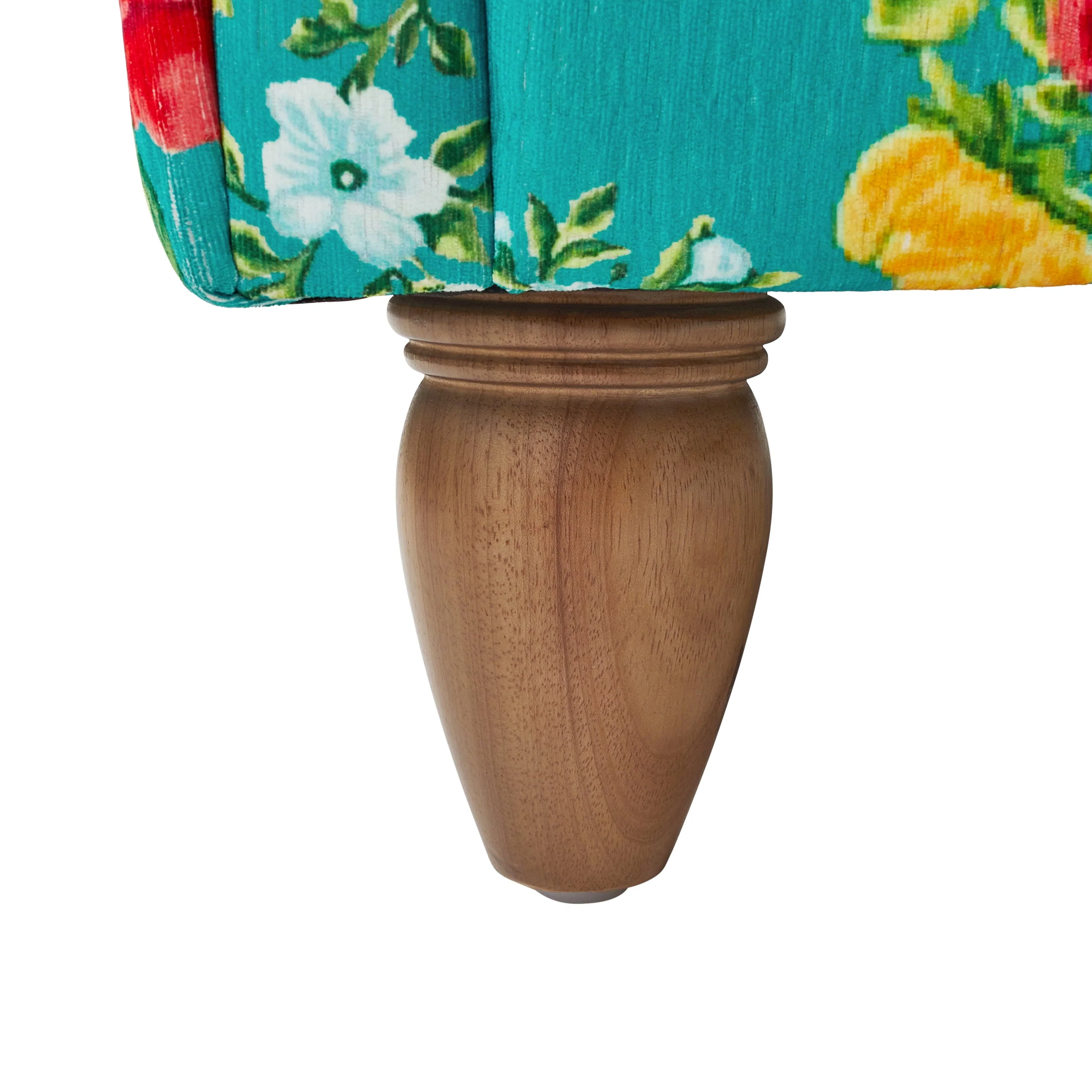Vintage Floral Low Back Fabric Accent Chair, Teal - Image 5