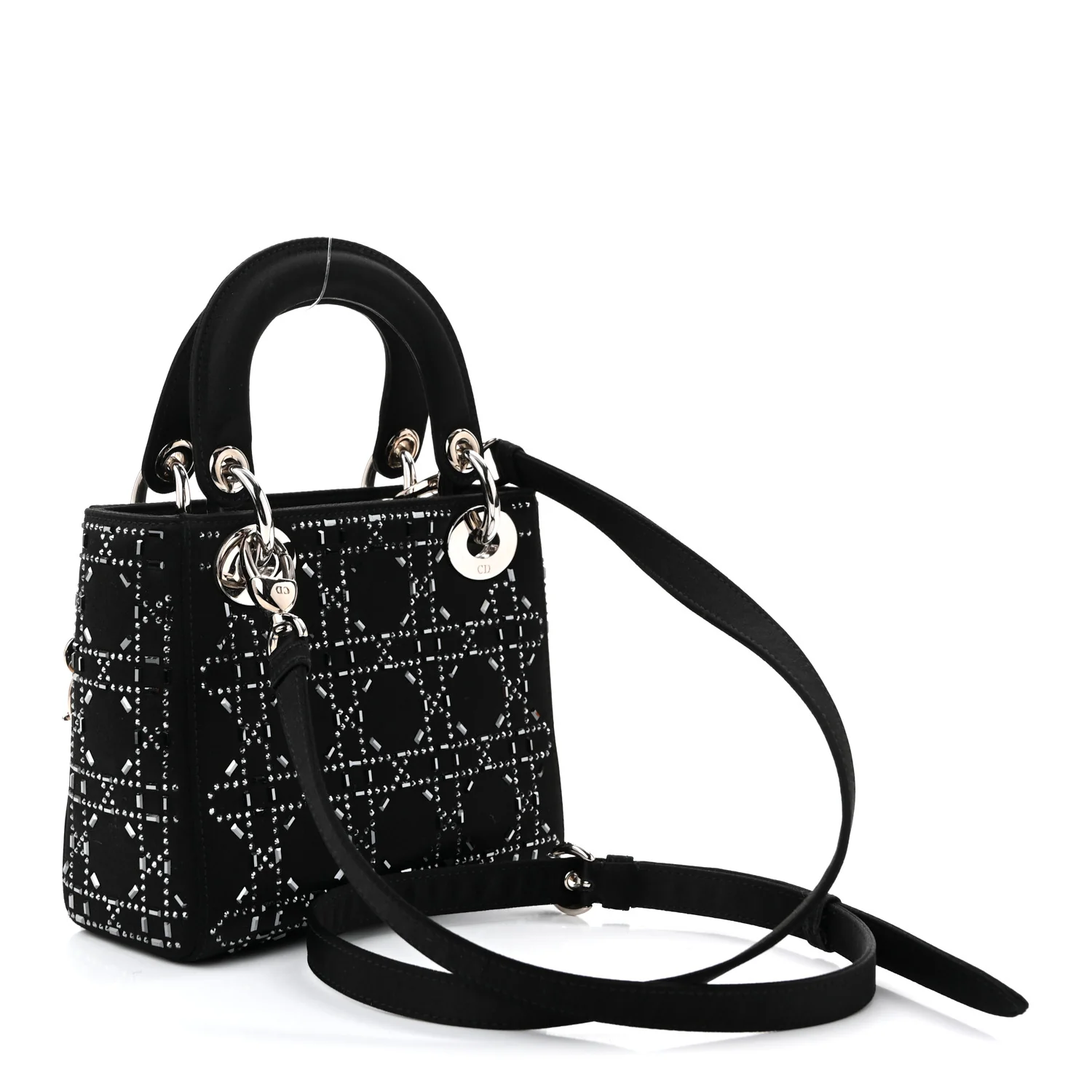 Satin Crystal Cannage Mini Lady Dior Black