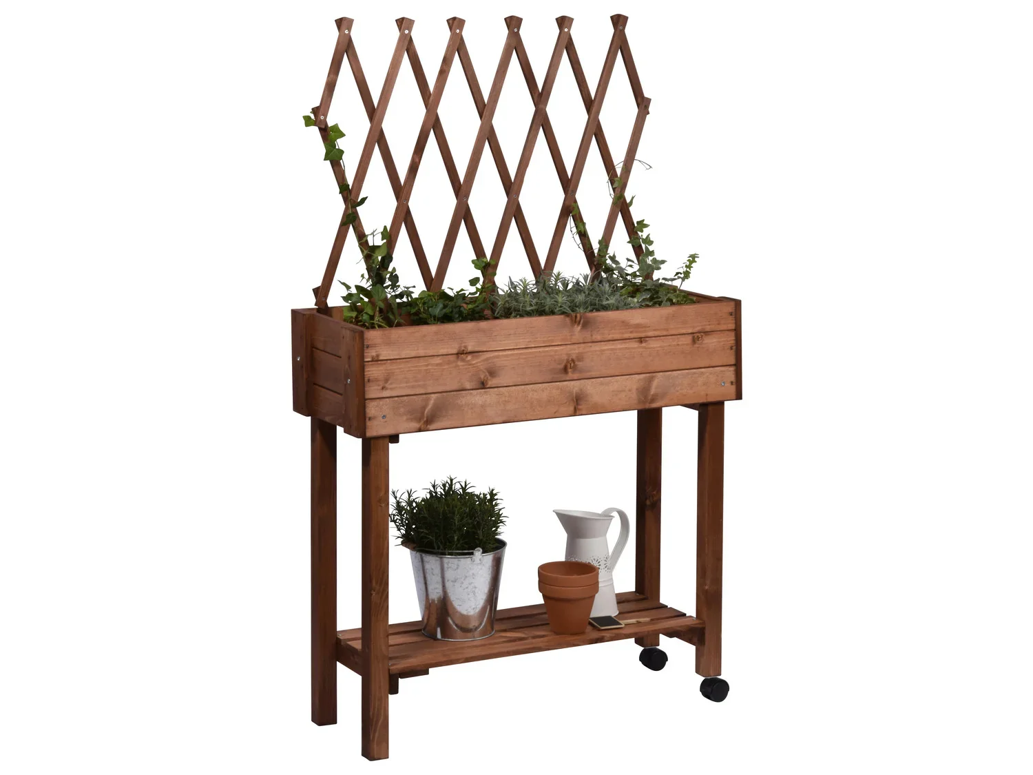 dobar Jardinire surleve  roulettes avec treillis, L 79 x l 28,5 x H130 cm