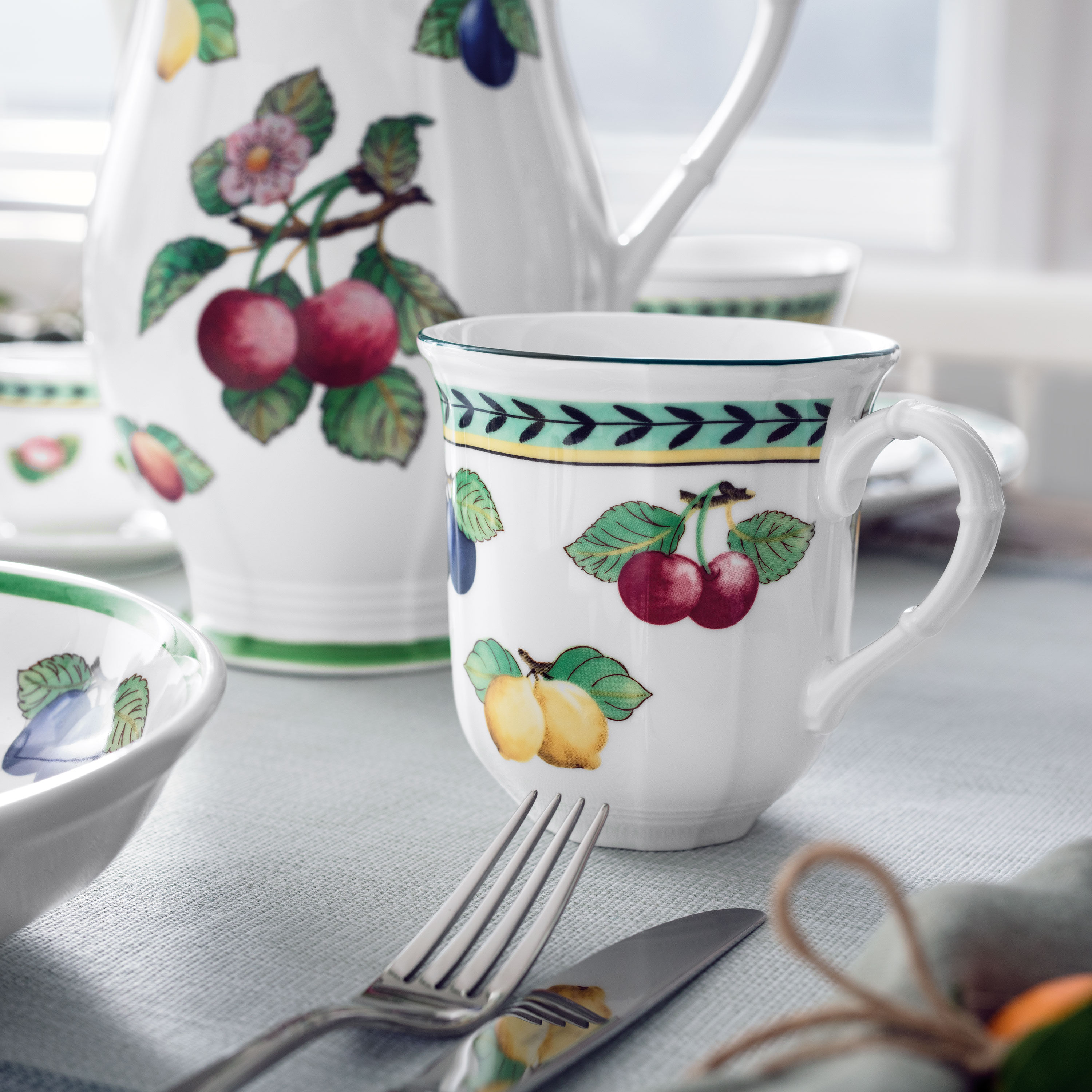 French Garden Mug - Multi-colored, Premium Porcelain
