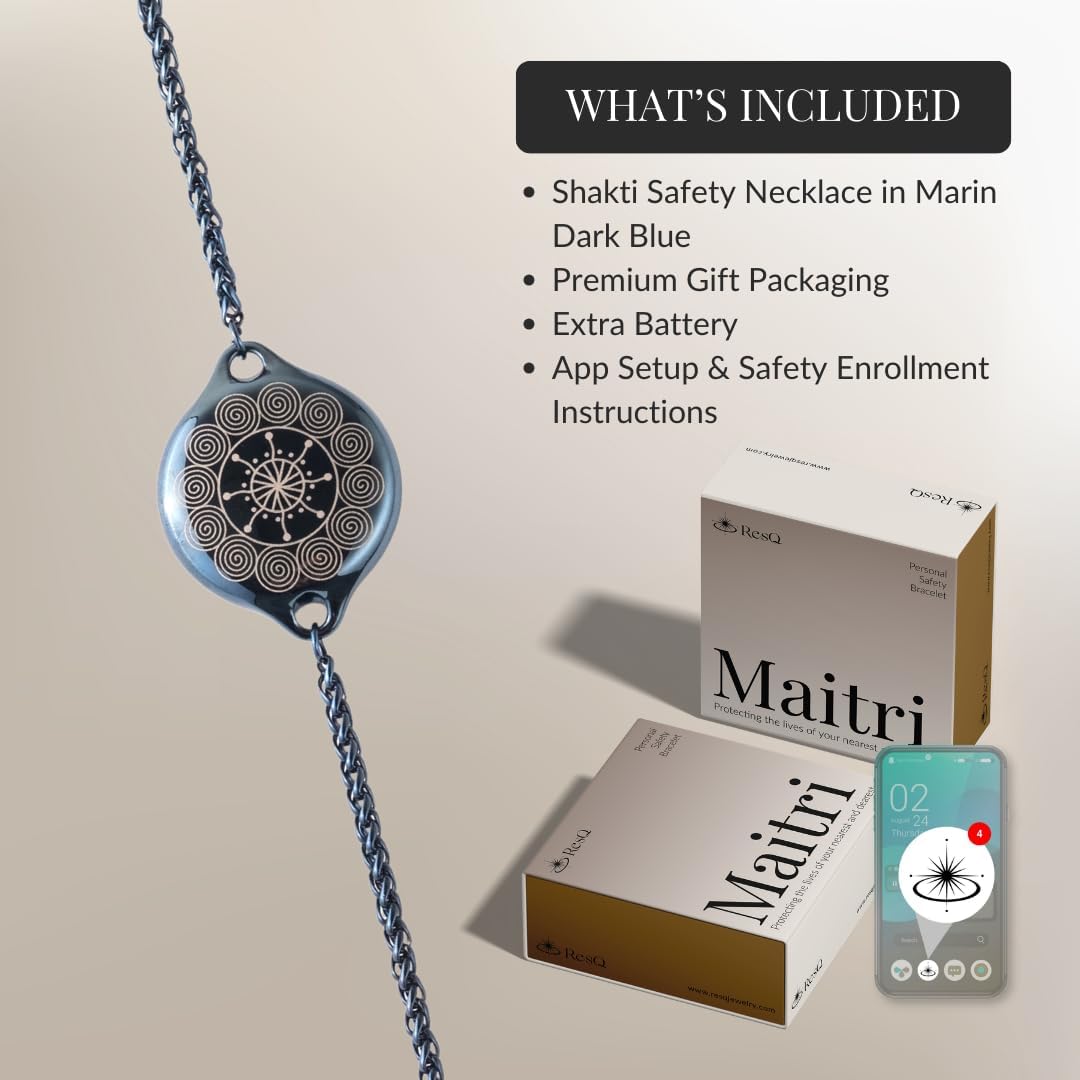 ResQ Safety Bracelet for Women, Medical Alert & Personal Alarm Bracelet with Fall Detection, GPS Tracker, 24/7 Human Agent Support, Bluetooth Smart Life Alert Jewelry, Maitri V2 (Murin Blue)