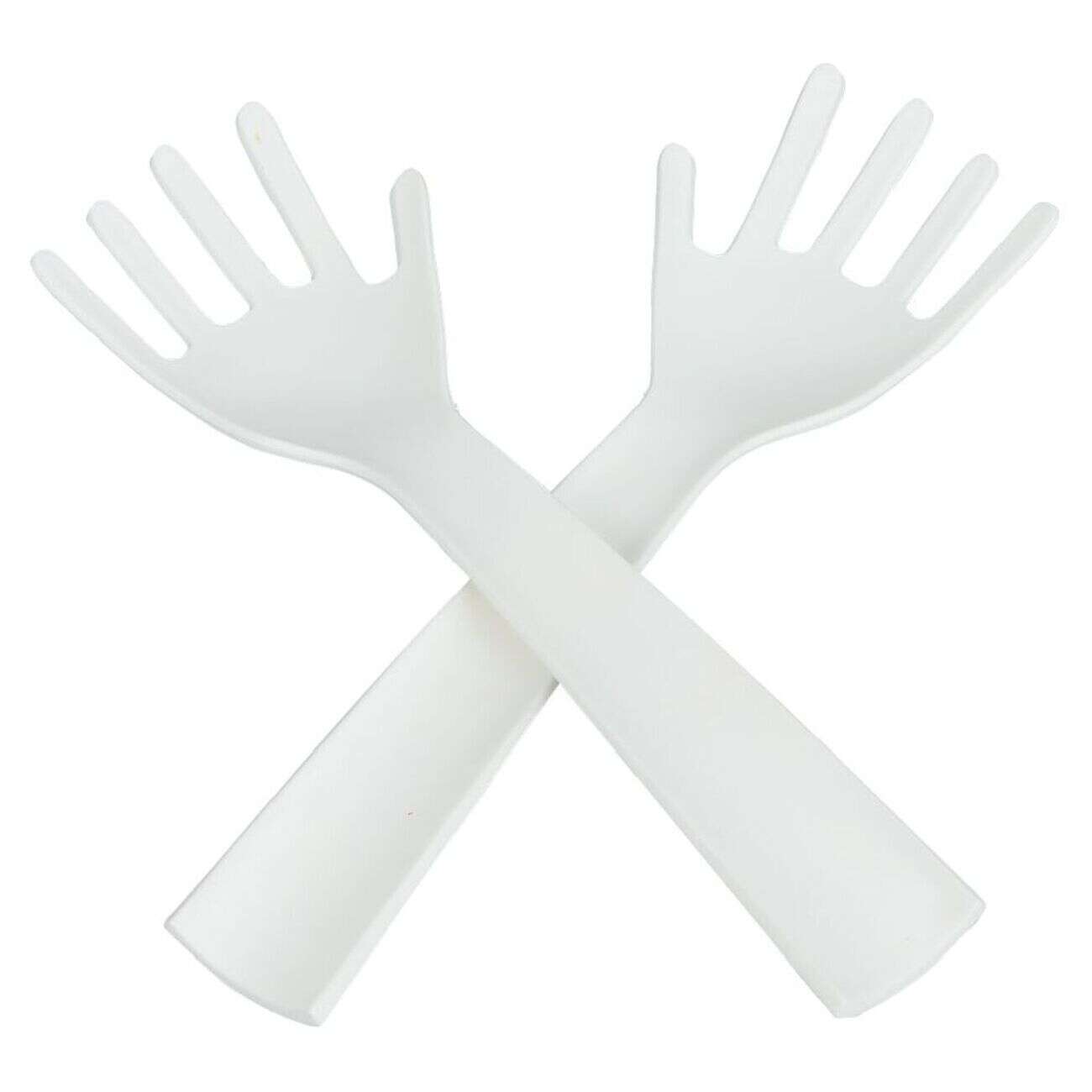 Lot de 2 couverts à salade forme main plastique blanc