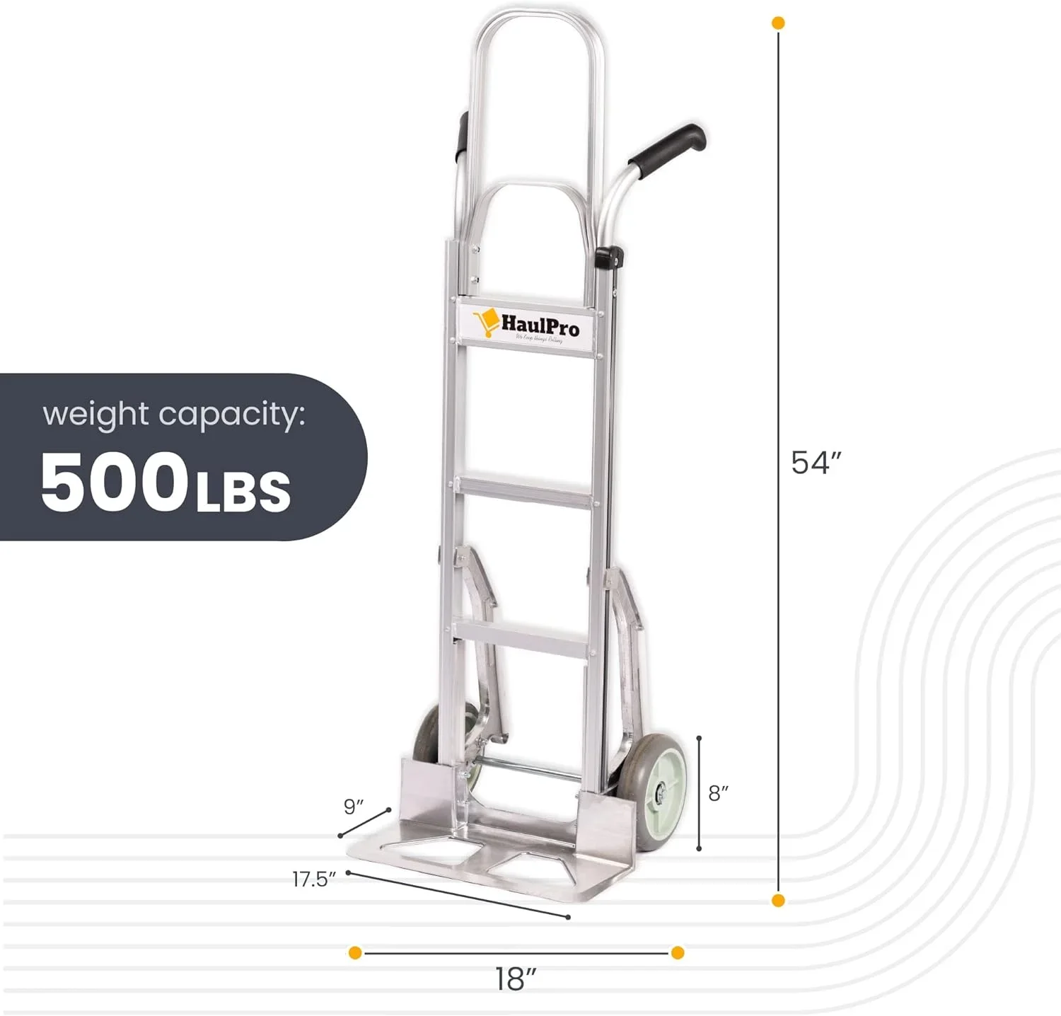 HaulPro Hand Truck 500-lb Capacity Dolly Cart with 8�� Rubber Dolly Wheels & 17.5�� x 9�� Nose Plate