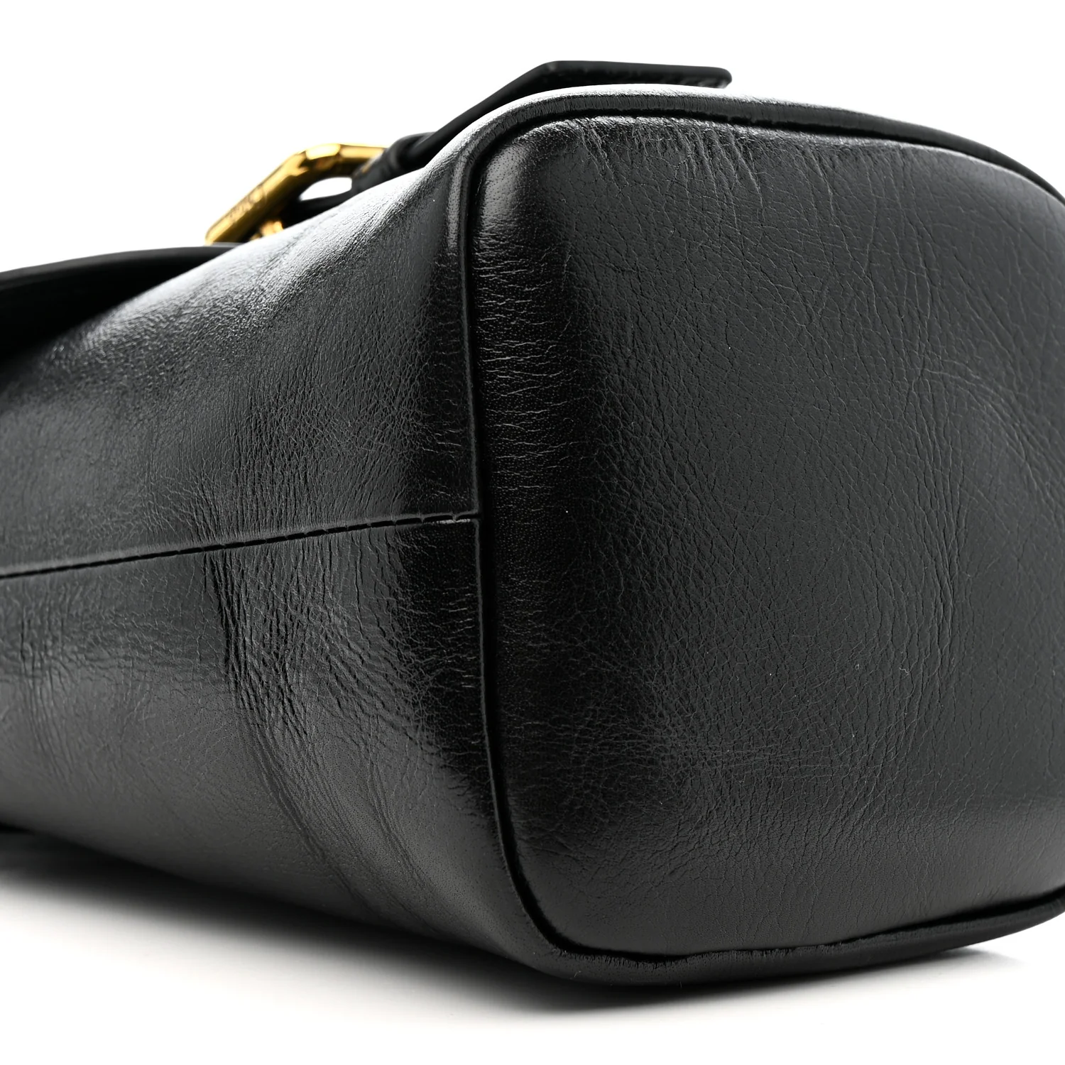 Shiny Calfskin Camera Crossbody Black