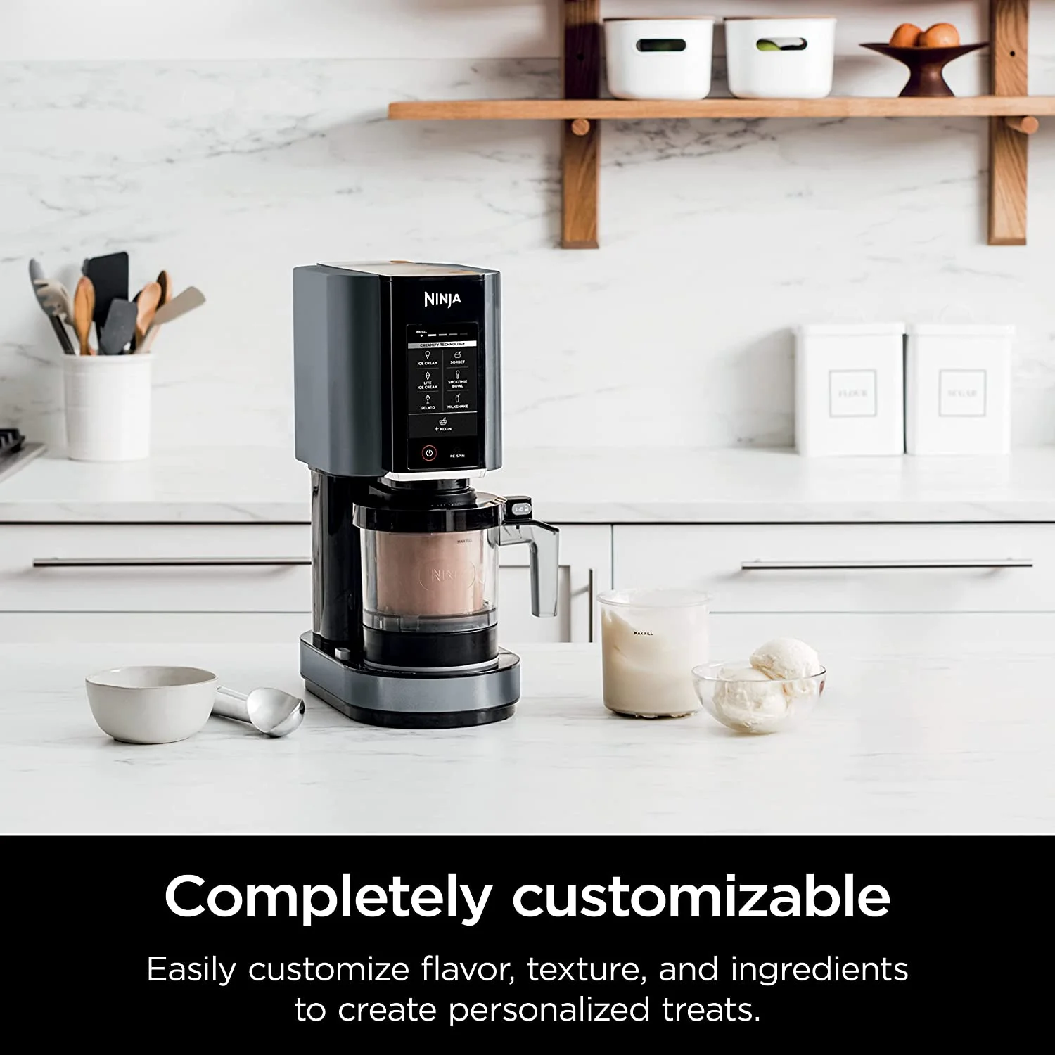 CREAMi, Ice Cream Maker, Ice Cream, Gelato, Sorbet,Milkshakes, Mix-ins, Smoothie Bowls More, 7-in-1, Ice Cream Pints, Pint lid, Healthy Ice Cream, Compact, Perfect for Kids, Black, NC299AMZ - Image 5