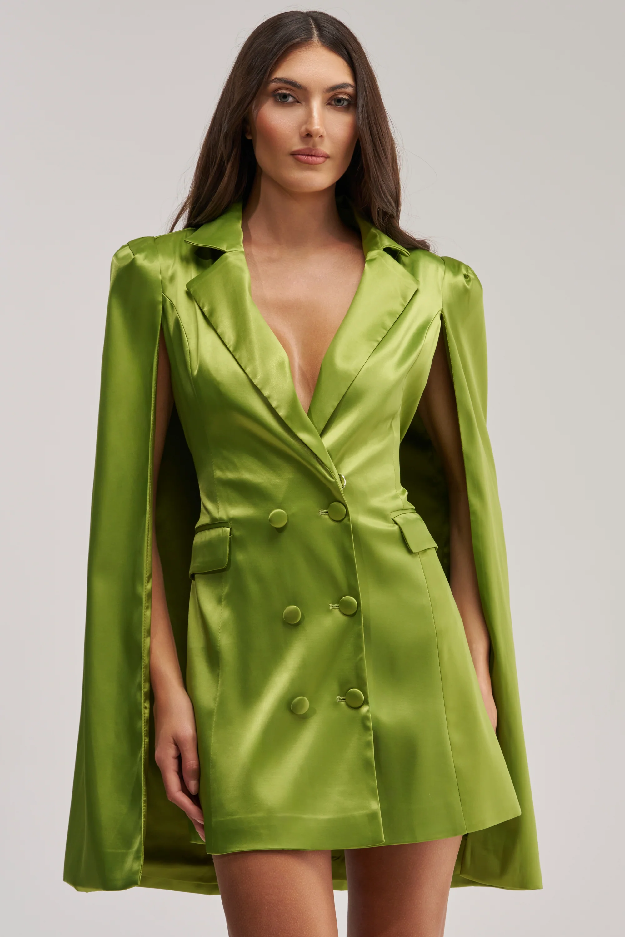 IMANI CAPE SLEEVE BLAZER DRESS IN GREEN - Akira Store
