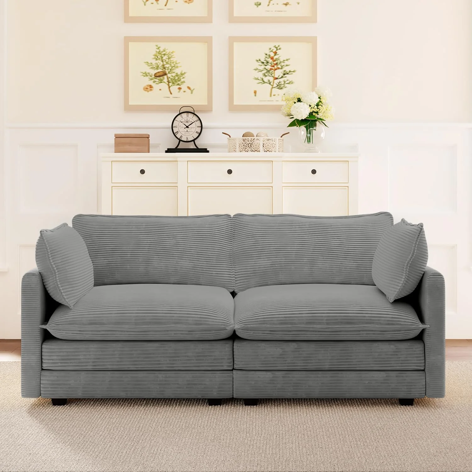 Canapé d'angle modulable surdimensionné ROWHY avec pouf amovible, 284 cm (112 pouces), ensemble de canapé moderne 4 places en velours côtelé, canapé convertible en L pour salon et bureau, beige