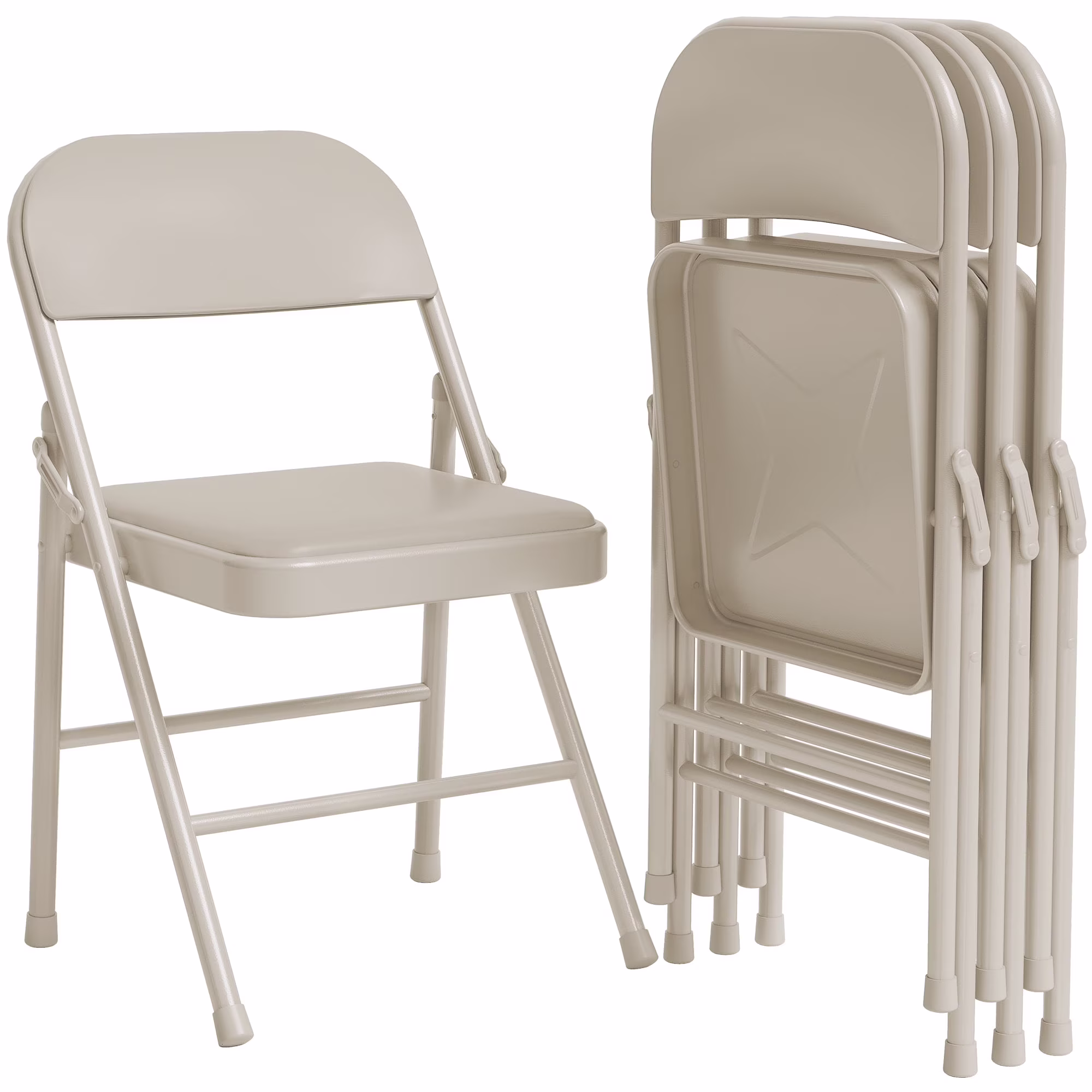 Luku Folding Chairs, Portable Card Chair, Metal Frame, PU Soft Cushion for Dining, Living, Office(4-Pack PU Cushion Chairs/Beige)